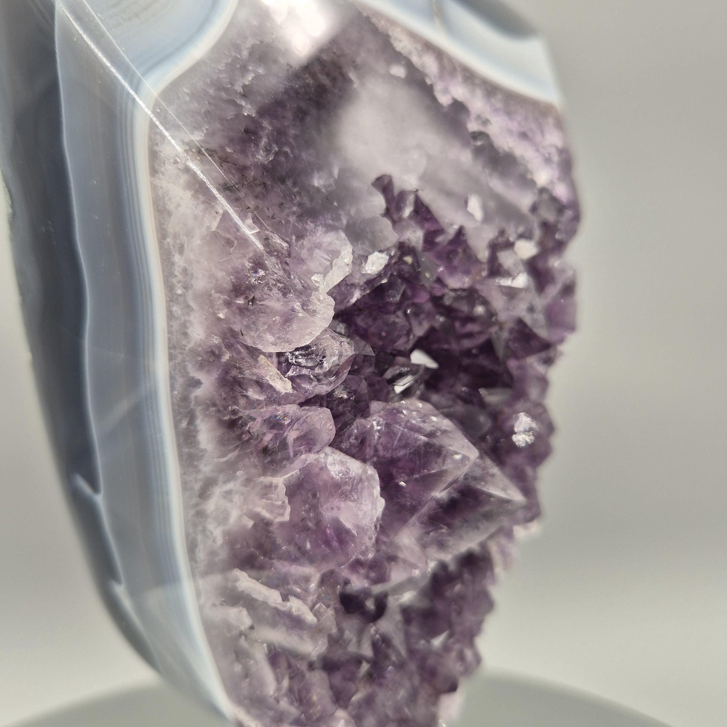 AAA+ Dark Amethyst with Blue Banded Agate - 10 x 5in, 7 lbs - Crystal on Stand, Brazil Crystal Hoarder