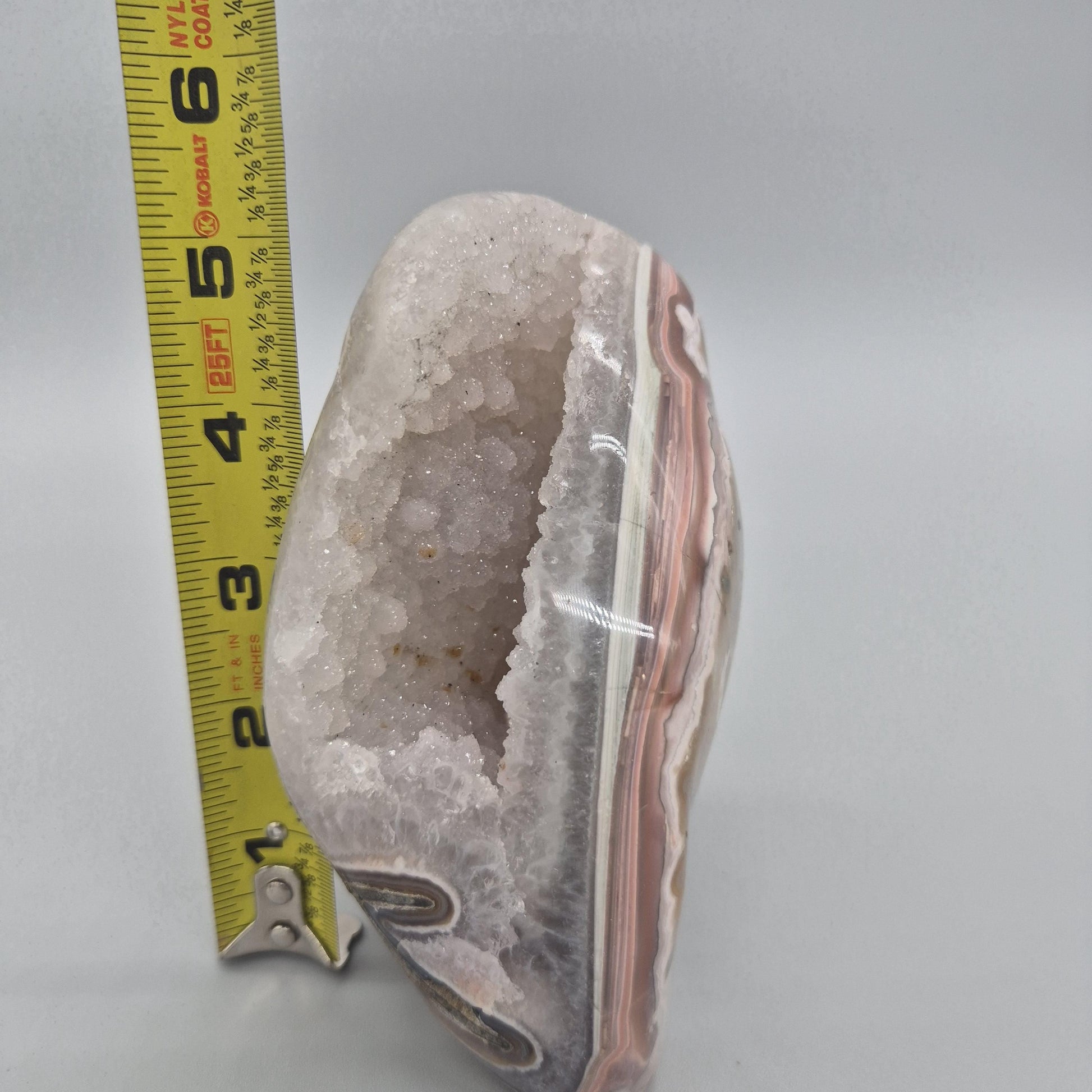 Super Rare Sugar Druzy Amethyst Cave with Pink Agate Banding | Fully Polished Freeform | One of a Kind Collector Crystal | 2.08 lbs Crystal Hoarder