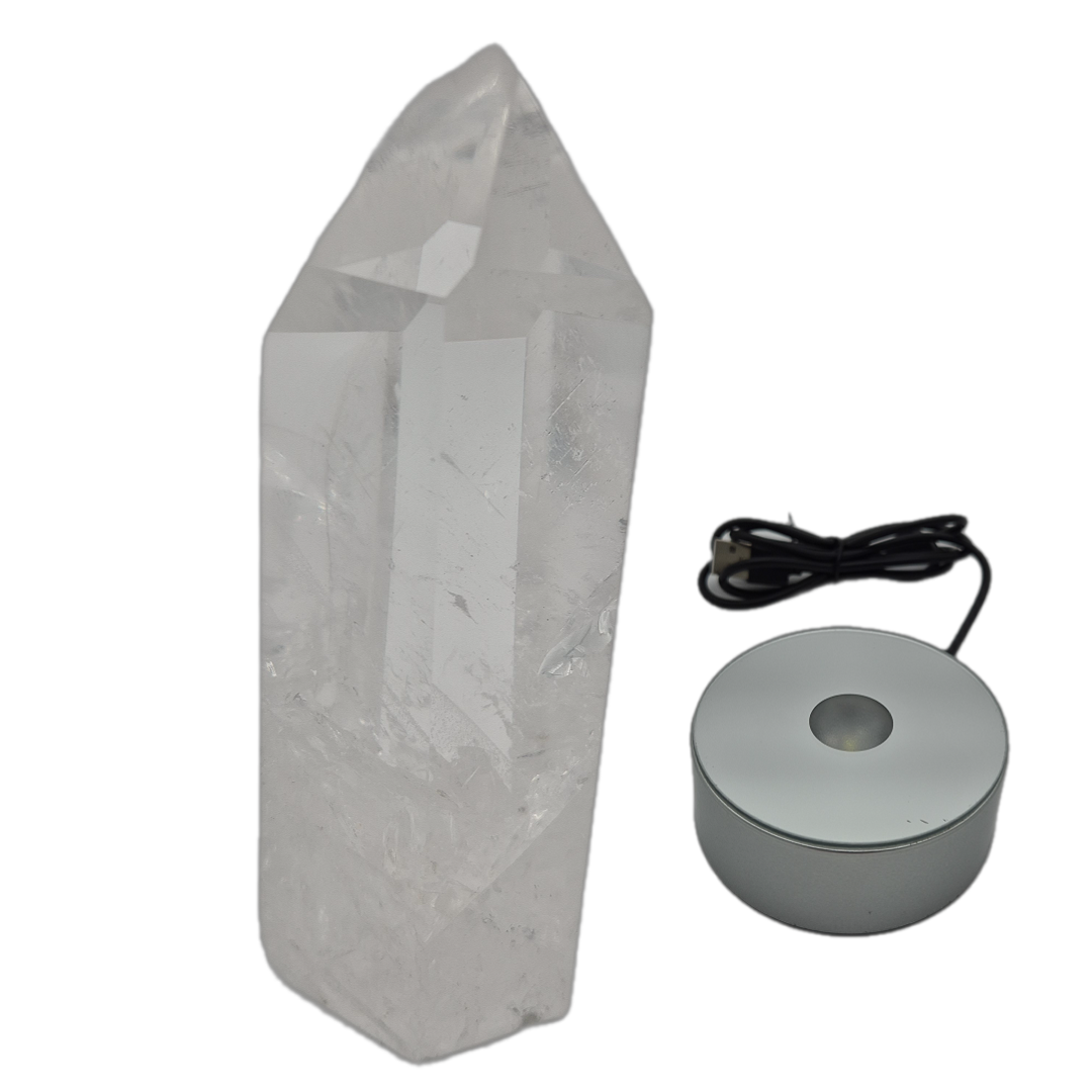 Water Clear Quartz Crystal Point with Inclusions - Brazil, 11oz Natural Specimen (Optional LED Base) Crystal Hoarder