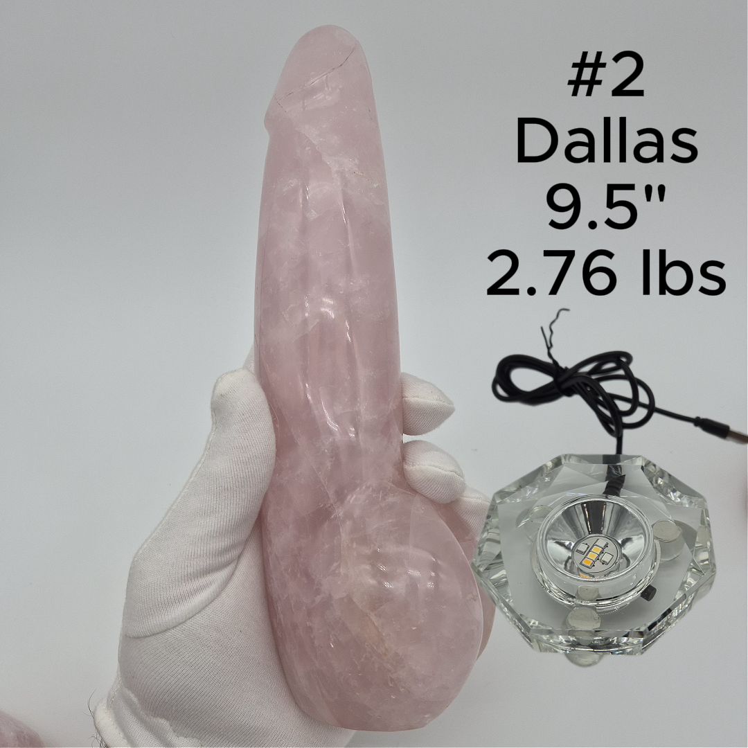 Rose Quartz Penis Sculpture - Unique Hand-Carved Crystal Art Optional LED Display Stand Crystal Hoarder