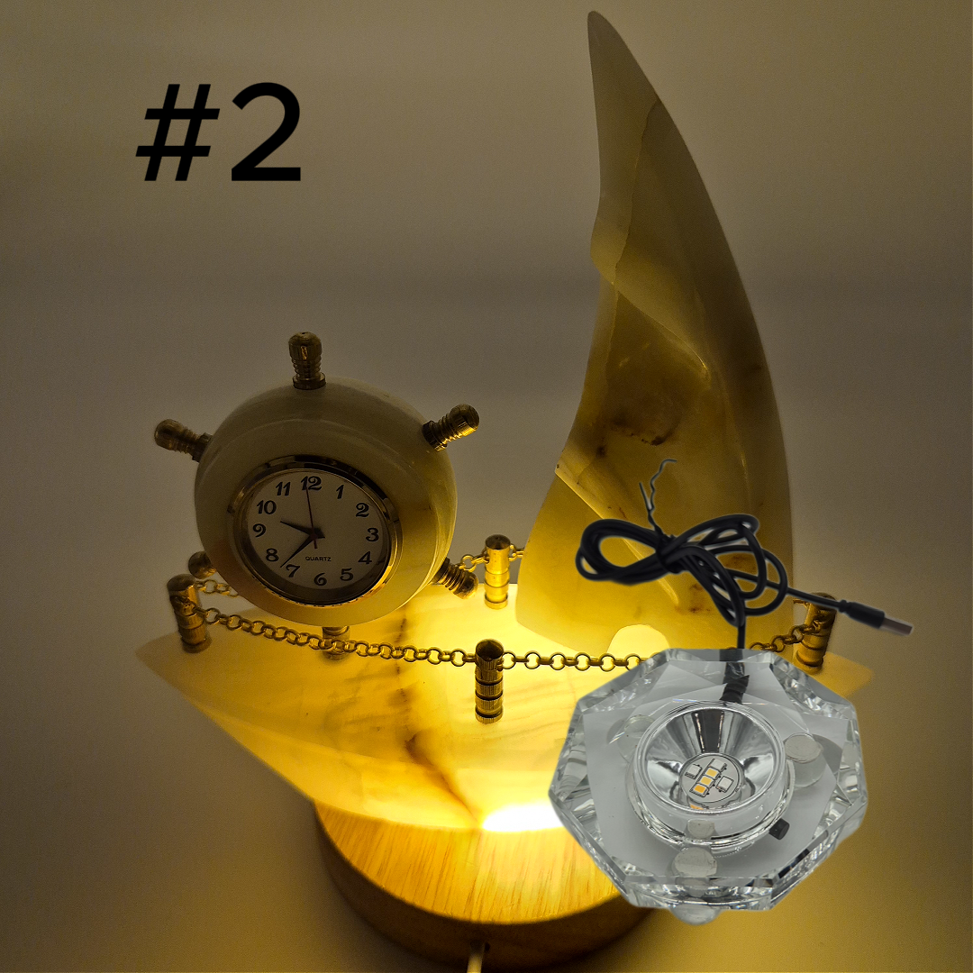 Onyx Sailboat Clock - Nautical Desk Decor - Luxury Crystal Clock - Optional Light-Up Base Crystal Hoarder