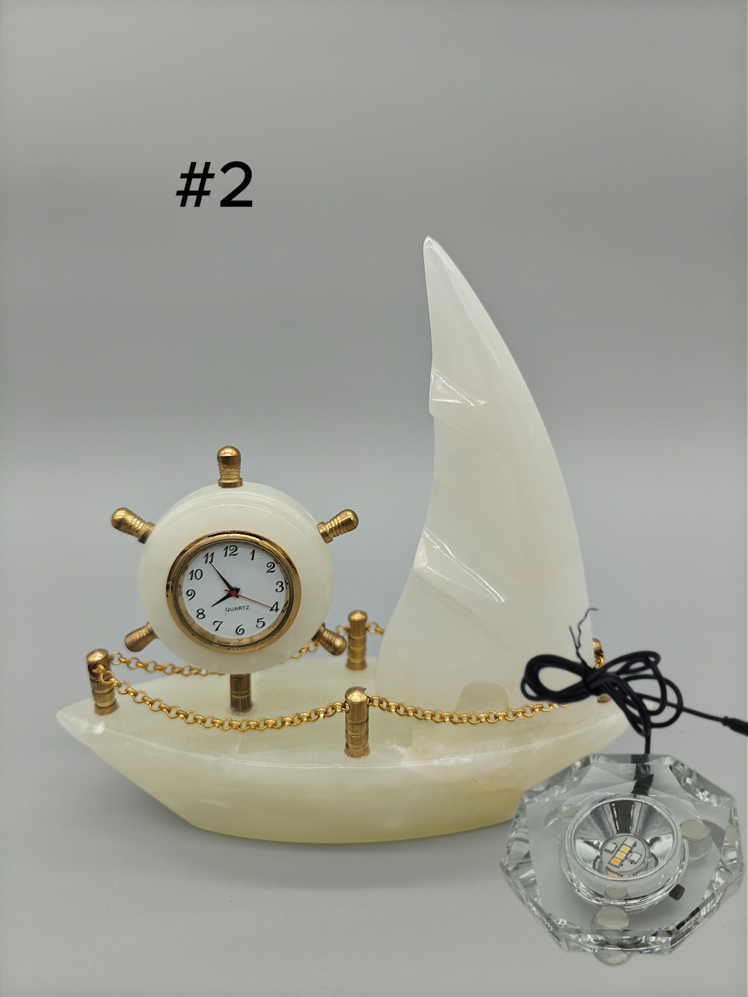 Onyx Sailboat Clock - Nautical Desk Decor, Luxury Crystal Timepiece with Optional light up base Crystal Hoarder