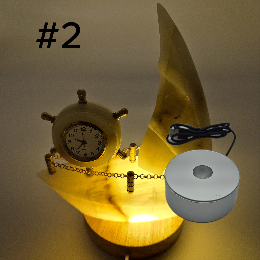 Onyx Sailboat Clock - Nautical Desk Decor - Luxury Crystal Clock - Optional Light-Up Base Crystal Hoarder