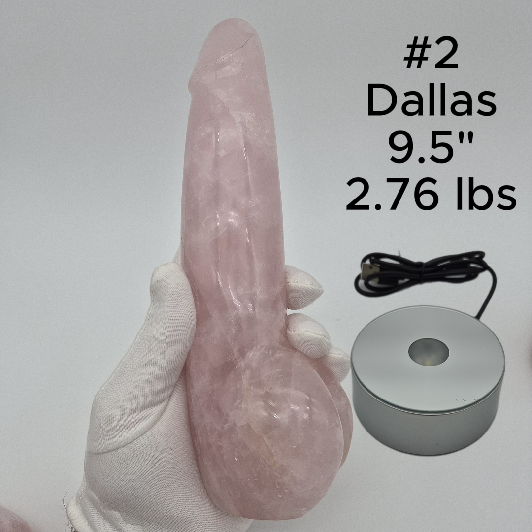 Rose Quartz Penis Sculpture - Unique Hand-Carved Crystal Art Optional LED Display Stand Crystal Hoarder