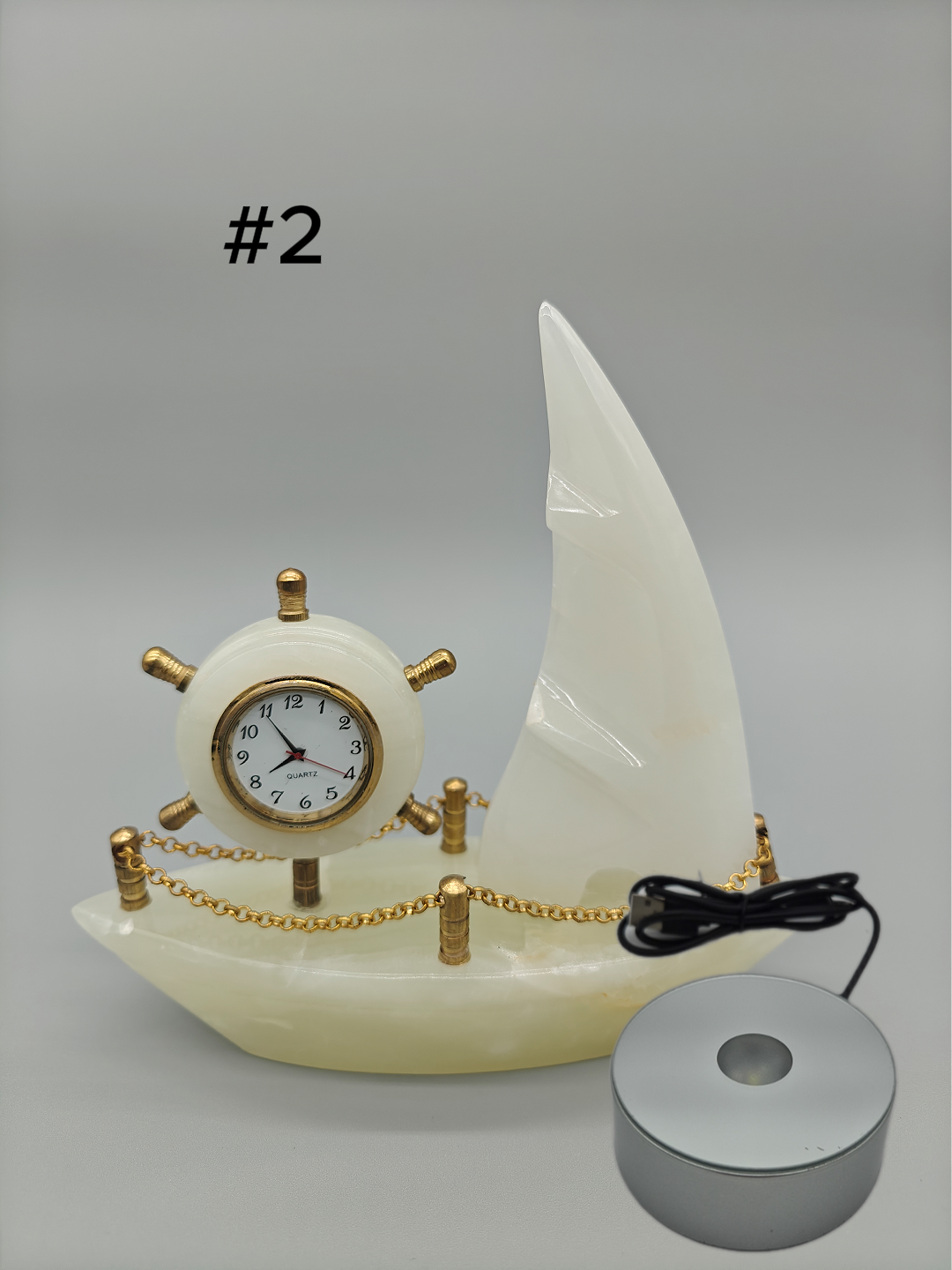 Onyx Sailboat Clock - Nautical Desk Decor, Luxury Crystal Timepiece with Optional light up base Crystal Hoarder