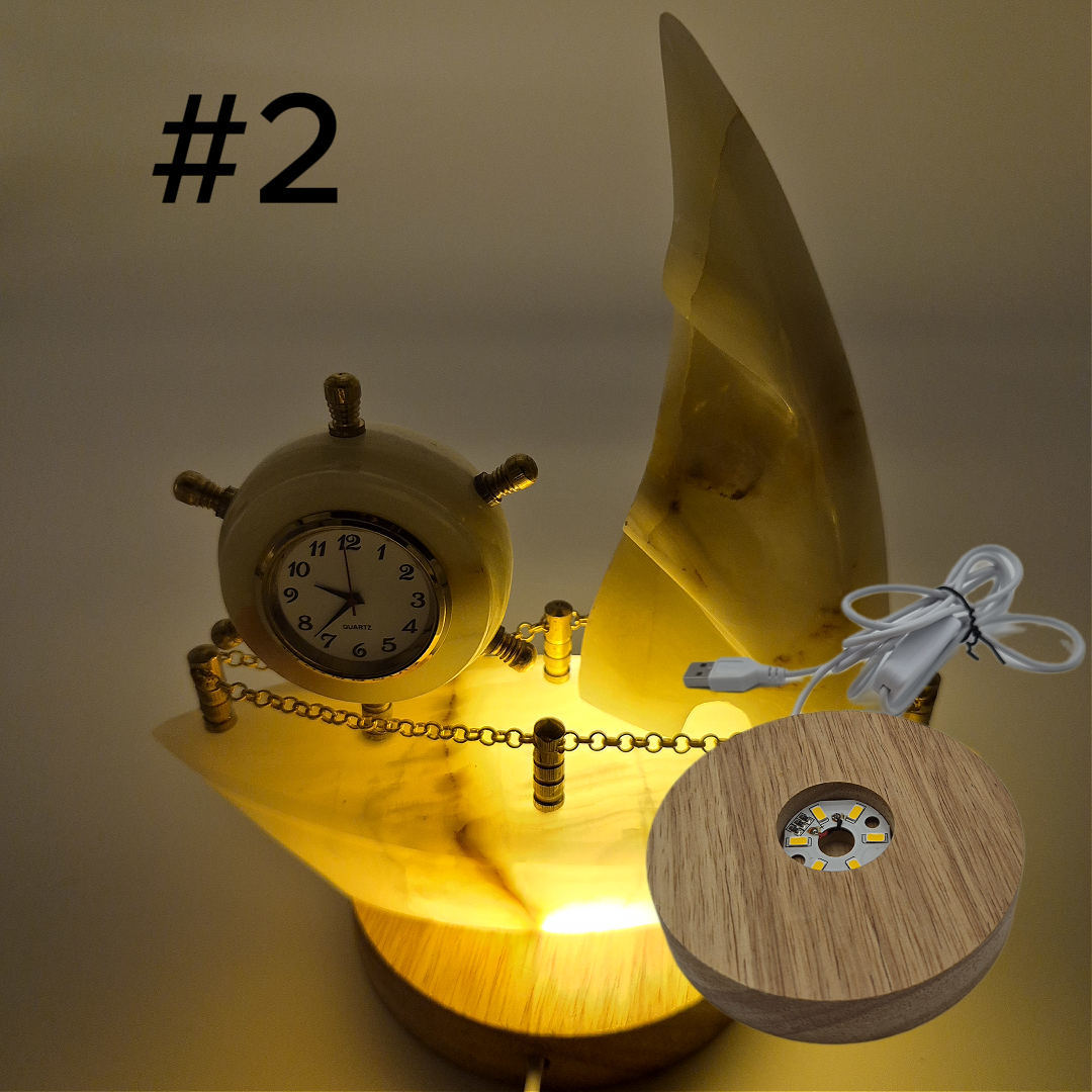 Onyx Sailboat Clock - Nautical Desk Decor - Luxury Crystal Clock - Optional Light-Up Base Crystal Hoarder
