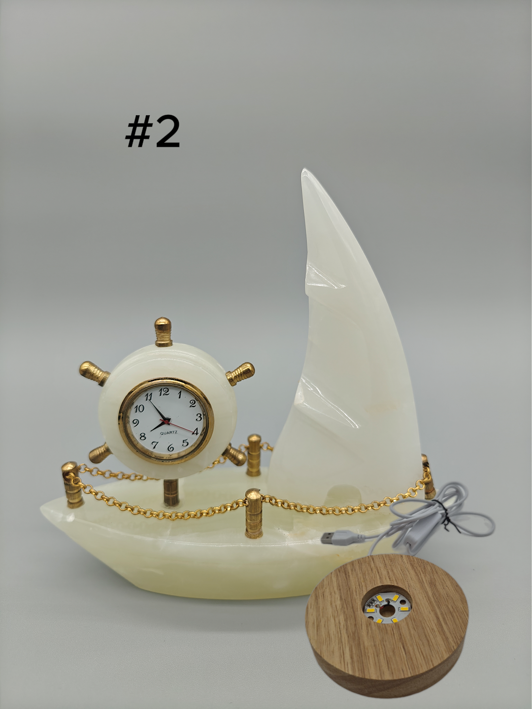 Onyx Sailboat Clock - Nautical Desk Decor, Luxury Crystal Timepiece with Optional light up base Crystal Hoarder