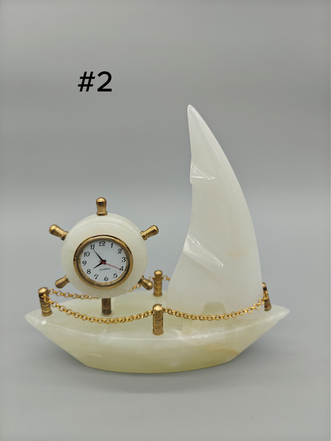 Onyx Sailboat Clock - Nautical Desk Decor, Luxury Crystal Timepiece with Optional light up base Crystal Hoarder