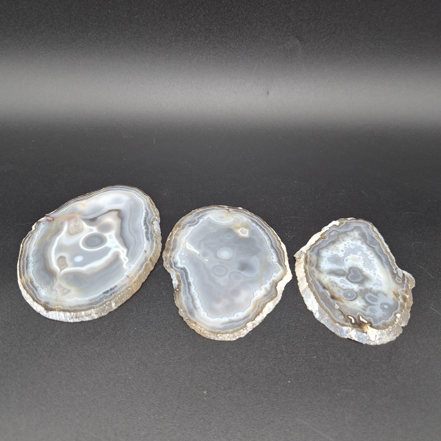 Natural Translucent Agate Slices - Set of 3 | 4in, 4.5in, 5in | Polished Quartz Crystal Decor | 0.55 lbs Crystal Hoarder