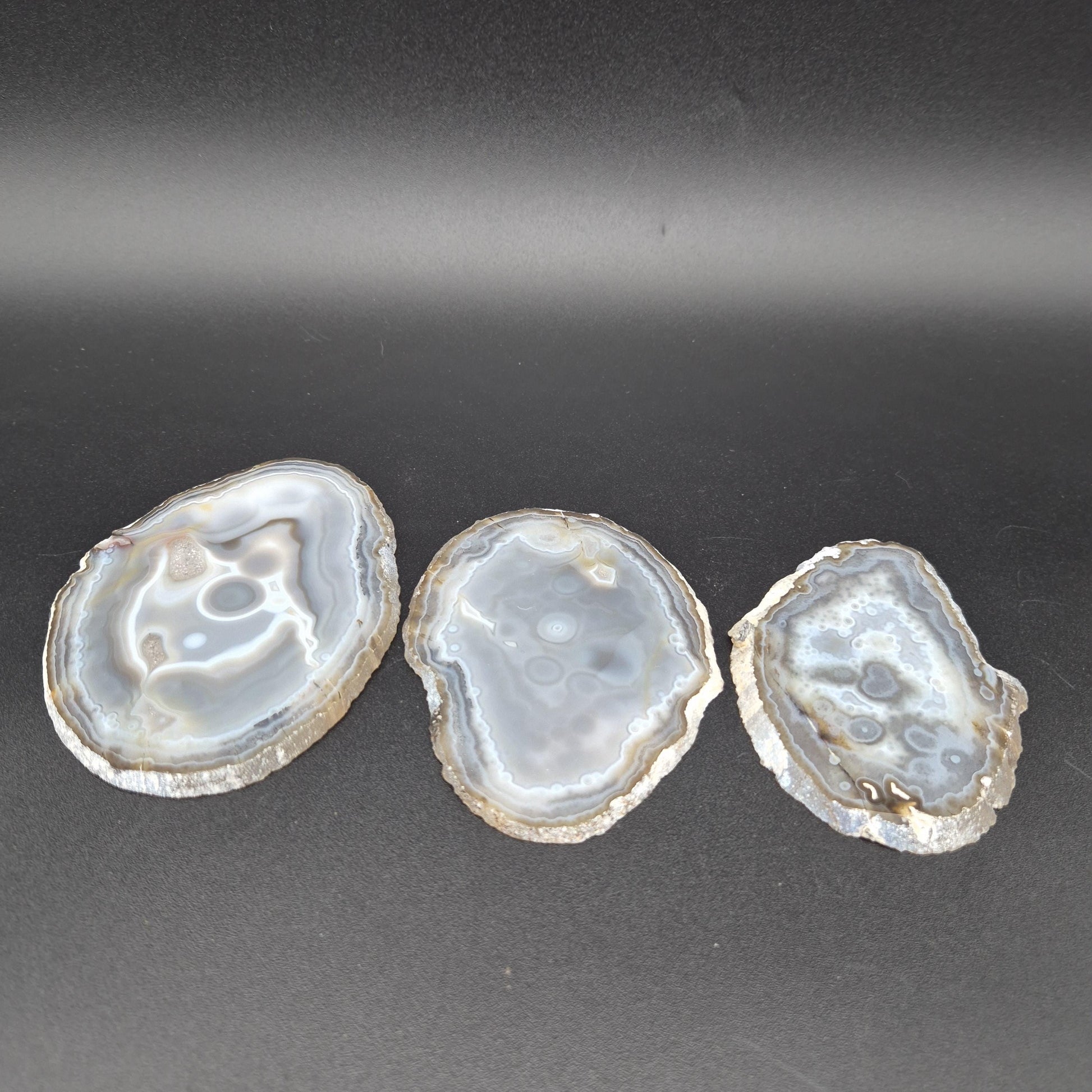 Natural Translucent Agate Slices - Set of 3 | 4in, 4.5in, 5in | Polished Quartz Crystal Decor | 0.55 lbs Crystal Hoarder