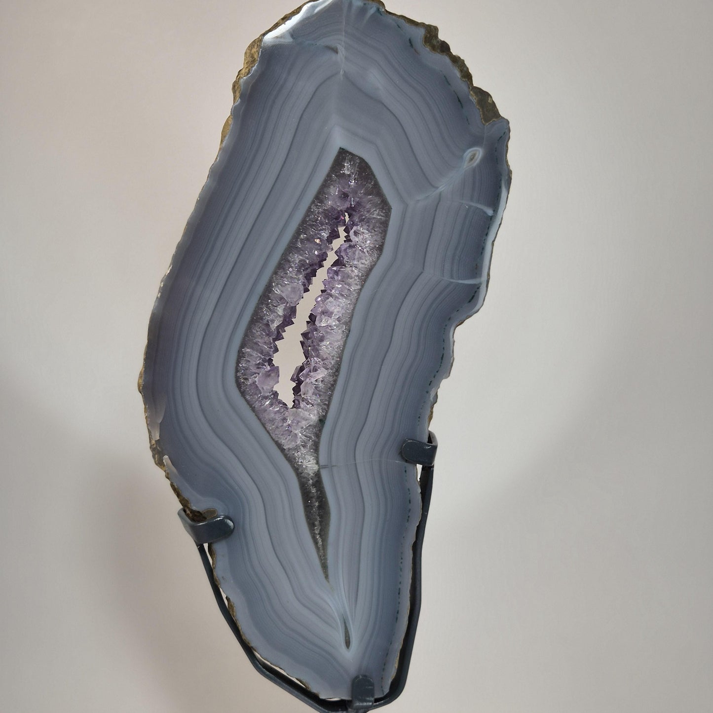 AAA+ Blue Banded Agate with Amethyst Slab on Stand – Brazil Crystal Hoarder