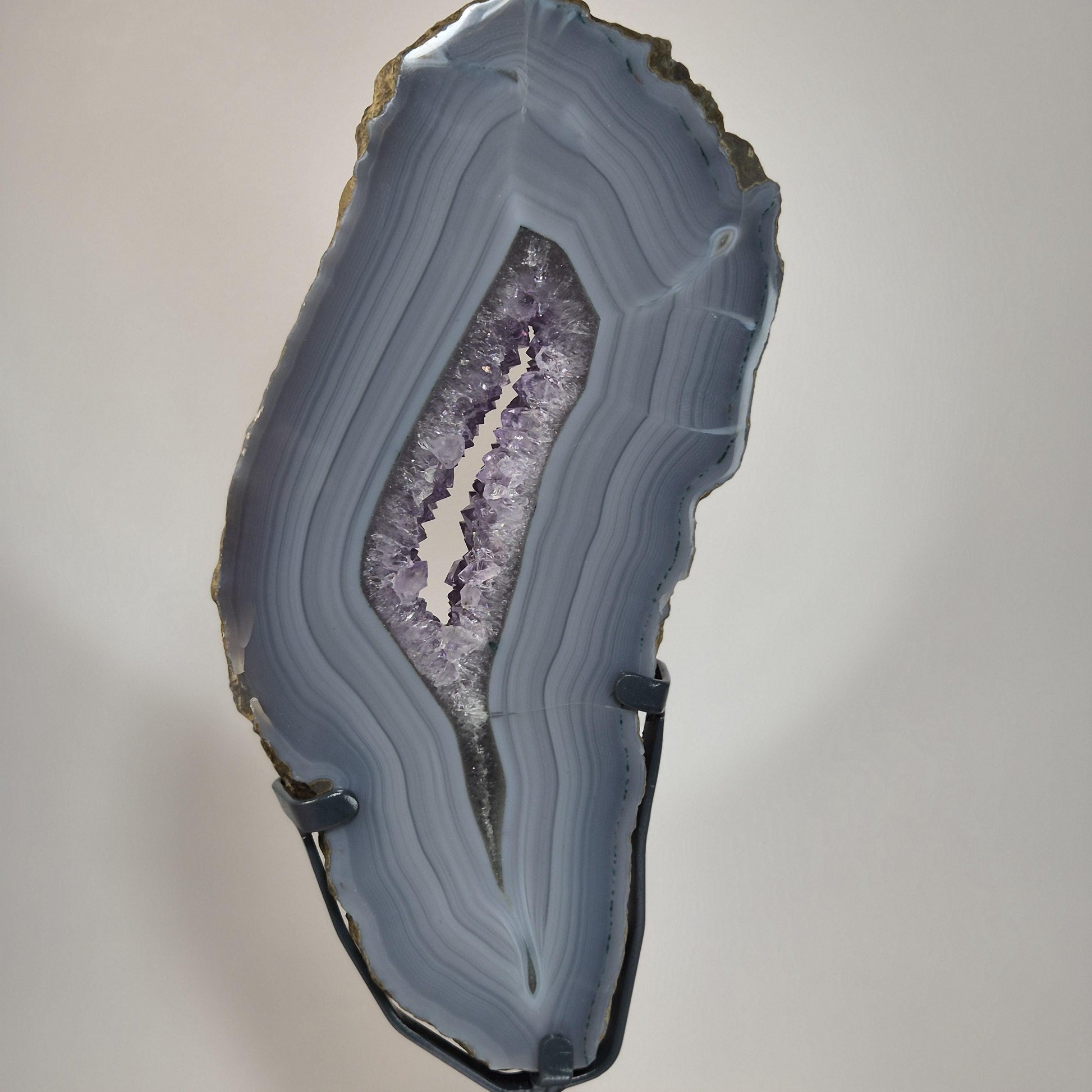 AAA+ Blue Banded Agate with Amethyst Slab on Stand – Brazil Crystal Hoarder