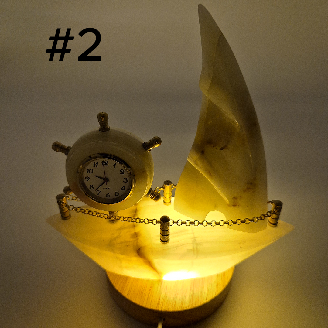 Onyx Sailboat Clock - Nautical Desk Decor - Luxury Crystal Clock - Optional Light-Up Base Crystal Hoarder
