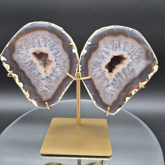 Druzy Agate Geode Butterfly Wings | Natural Brazilian Crystal Pair | 5.26 lb Statement Display Crystal Hoarder