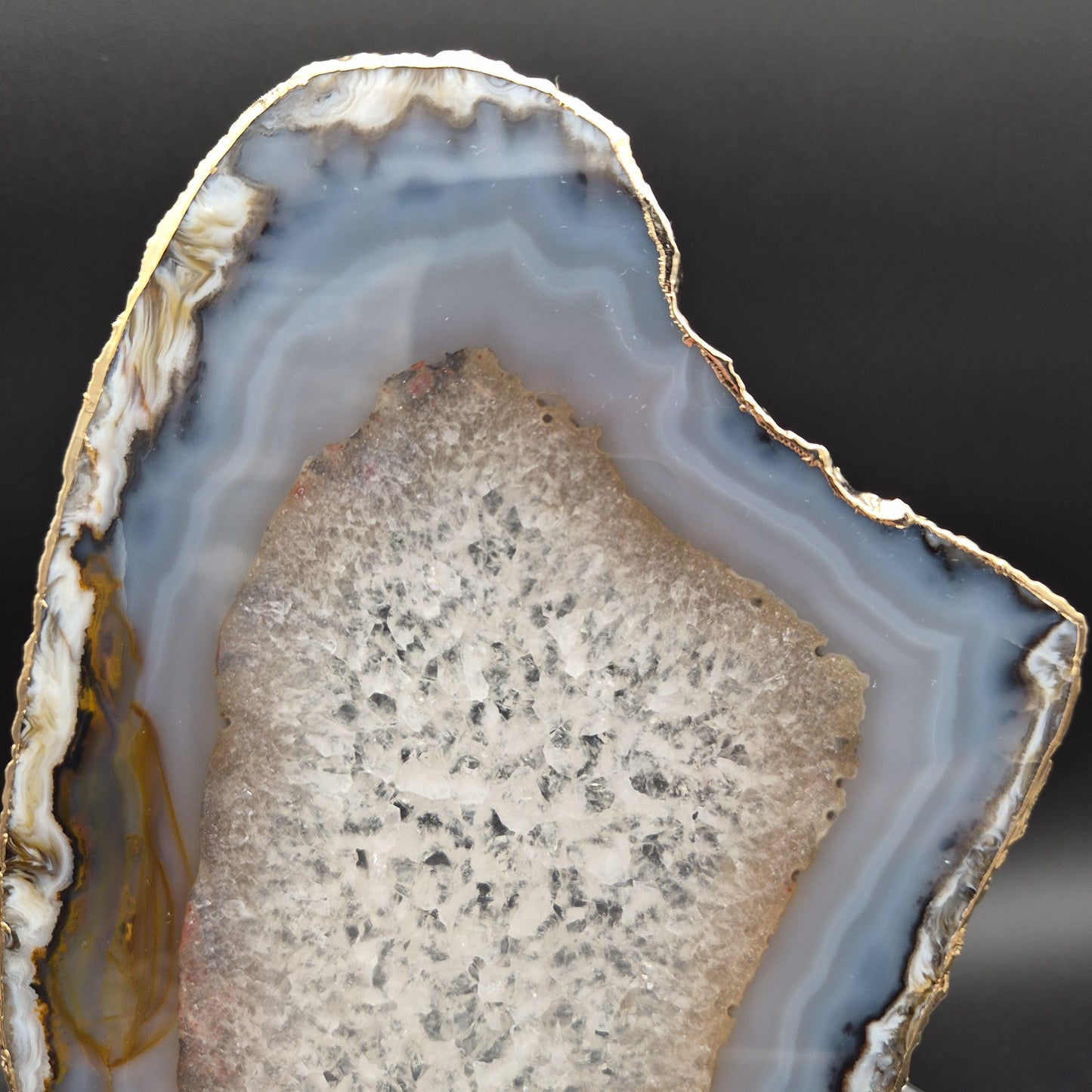 AAA+ Gold Tone Plated Agate Slice with Quartz Backlit Brazil 10x6x0.25 1.11 lbs Crystal Hoarder