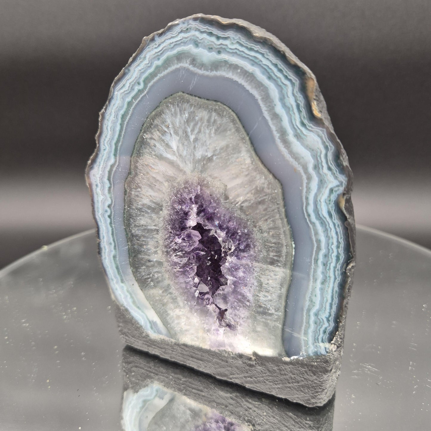Super Rare Amethyst Cathedral Green and Blue Banded Agate Uruguay 5x4x3 3.09 lbs Crystal Hoarder