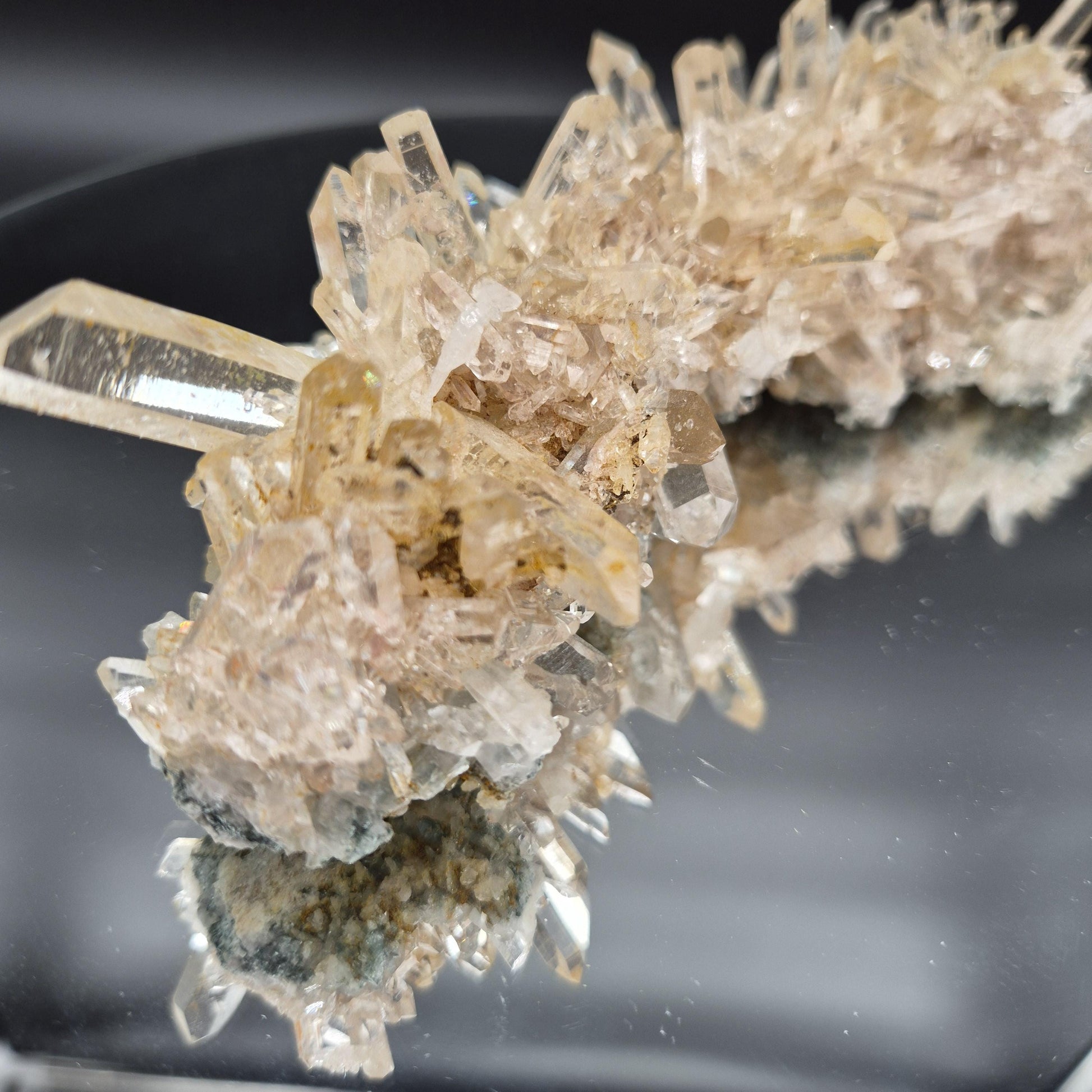 Super Rare Museum Quality Pink Lemurian Tri-Color Quartz Cluster - Golden Healer & Fuchsite - Colombia - Water Clear Points - 1.31 lbs 8in Crystal Hoarder
