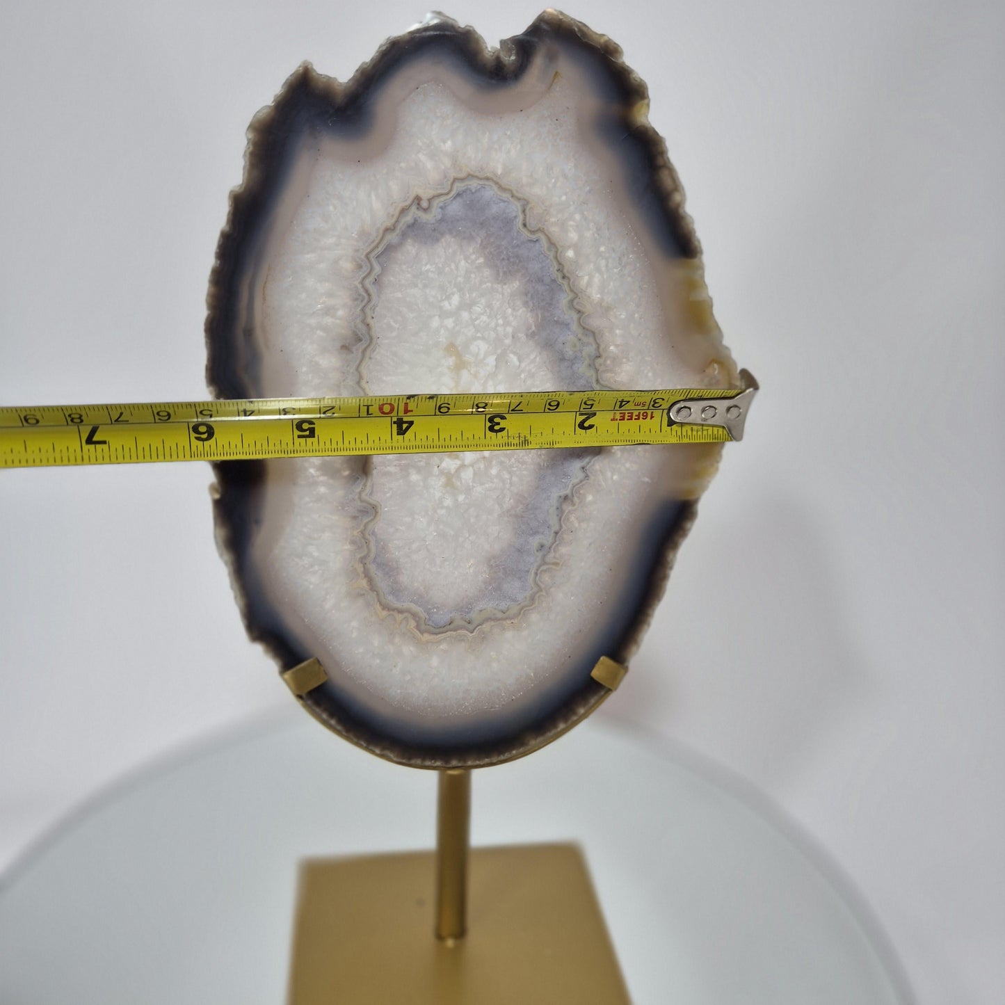 Clear Quartz Crystal with Banded Agate Slice on Stand, Translucent - Brazil Crystal Hoarder