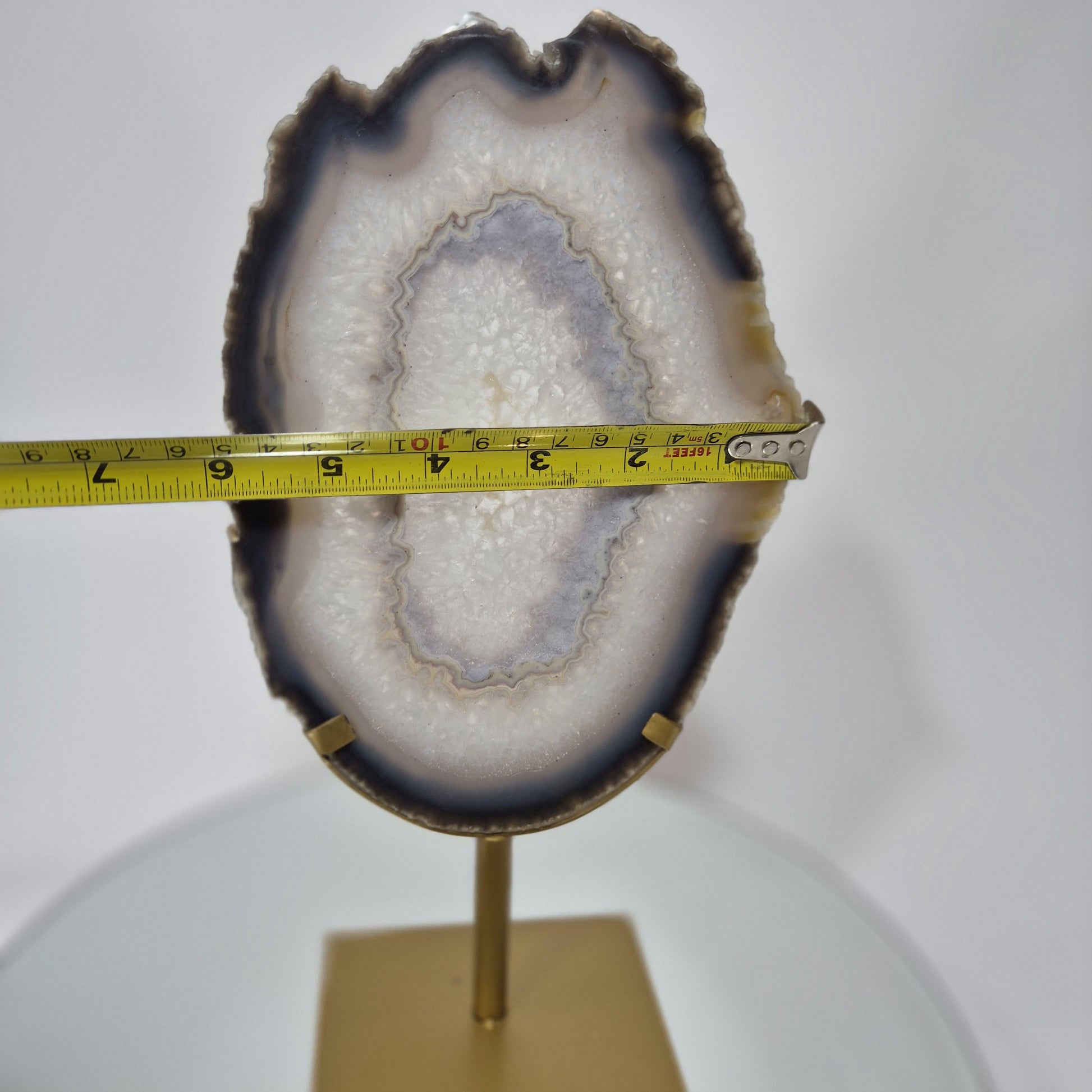 Clear Quartz Crystal with Banded Agate Slice on Stand, Translucent - Brazil Crystal Hoarder
