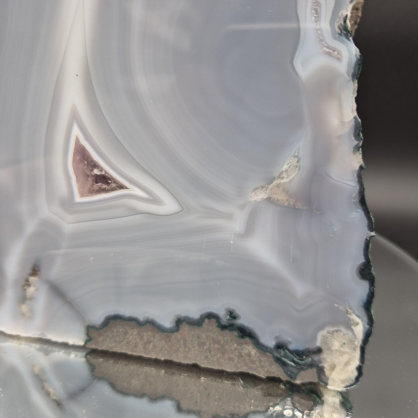 Amethyst with Blue Banded Agate Cut Base Brazil 8.5x7x3 7.56 lbs Crystal Hoarder