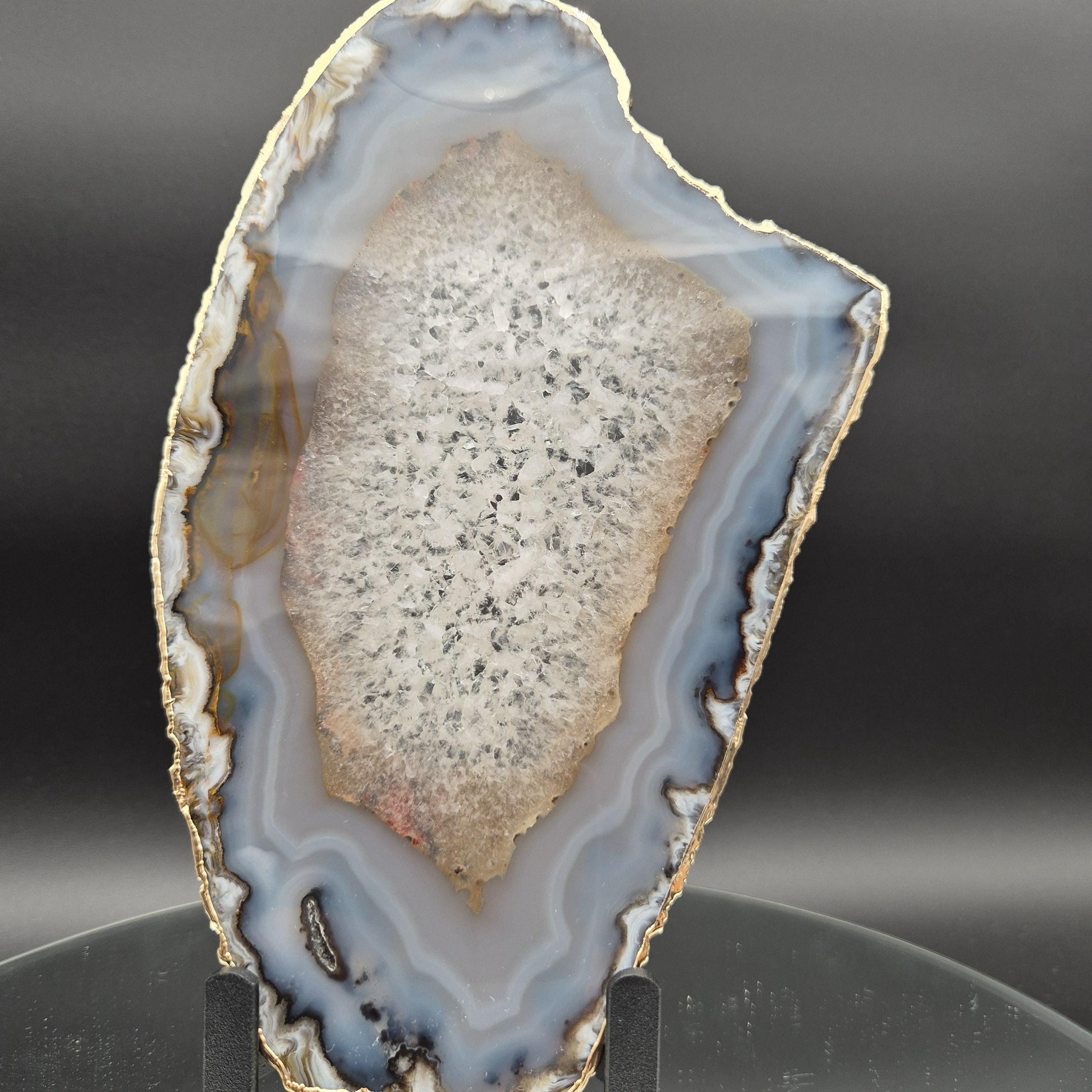 AAA+ Gold Tone Plated Agate Slice with Quartz Backlit Brazil 10x6x0.25 1.11 lbs Crystal Hoarder