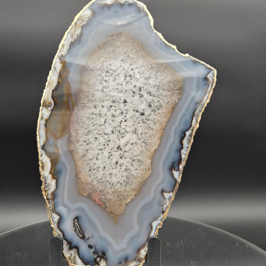 AAA+ Gold Tone Plated Agate Slice with Quartz Backlit Brazil 10x6x0.25 1.11 lbs Crystal Hoarder