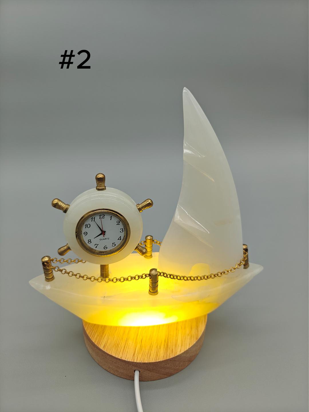 Onyx Sailboat Clock - Nautical Desk Decor, Luxury Crystal Timepiece with Optional light up base Crystal Hoarder