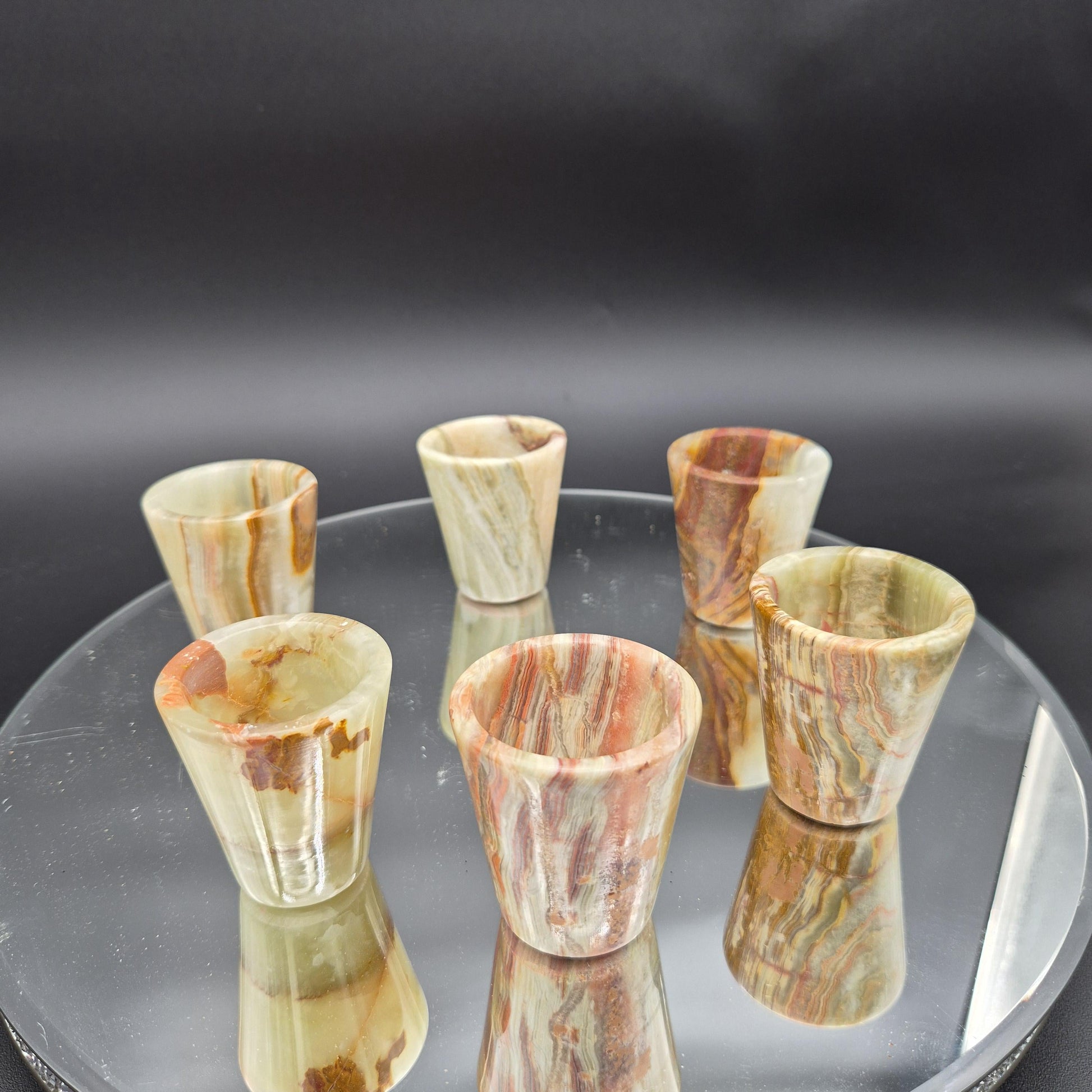 Set of 6 Green Onyx Shot Glasses | Natural Stone Drinkware | Hand Carved Crystal Cups | 2.25 inch Crystal Hoarder