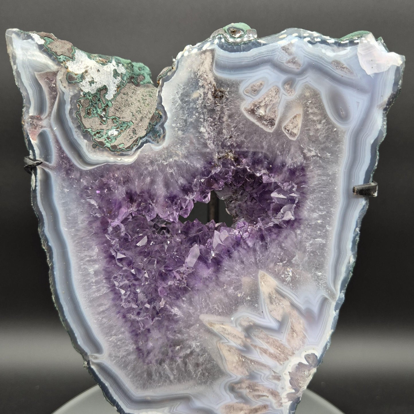 AAA+ Super Rare Amethyst with Blue Banded Agate Intertwined Calcite and Agate Flower Brazil 5.24 lb 11.5x4.5x1.5 Crystal Hoarder