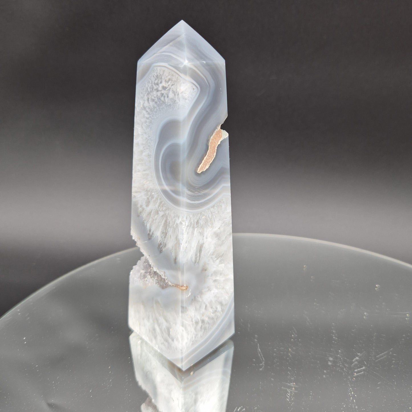 AAA+ Perfect Druzy Quartz Blue Banded Agate Obelisk Tower | Rare Baby Blue Eye Stalactite Formation | Brazil | 0.85 lbs Crystal Hoarder