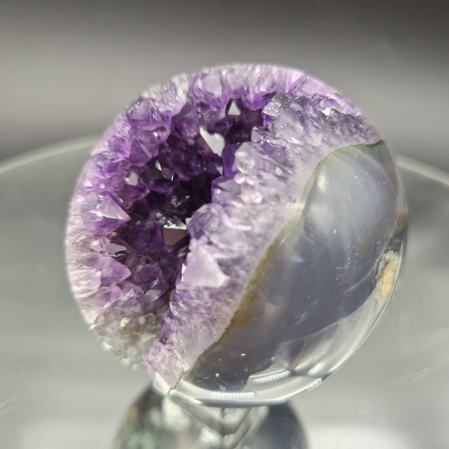 AAA+ Super High Quality 3 inch Amethyst Sphere with Blue Banded Agate | Uruguay Crystal | 0.84 lbs Crystal Hoarder