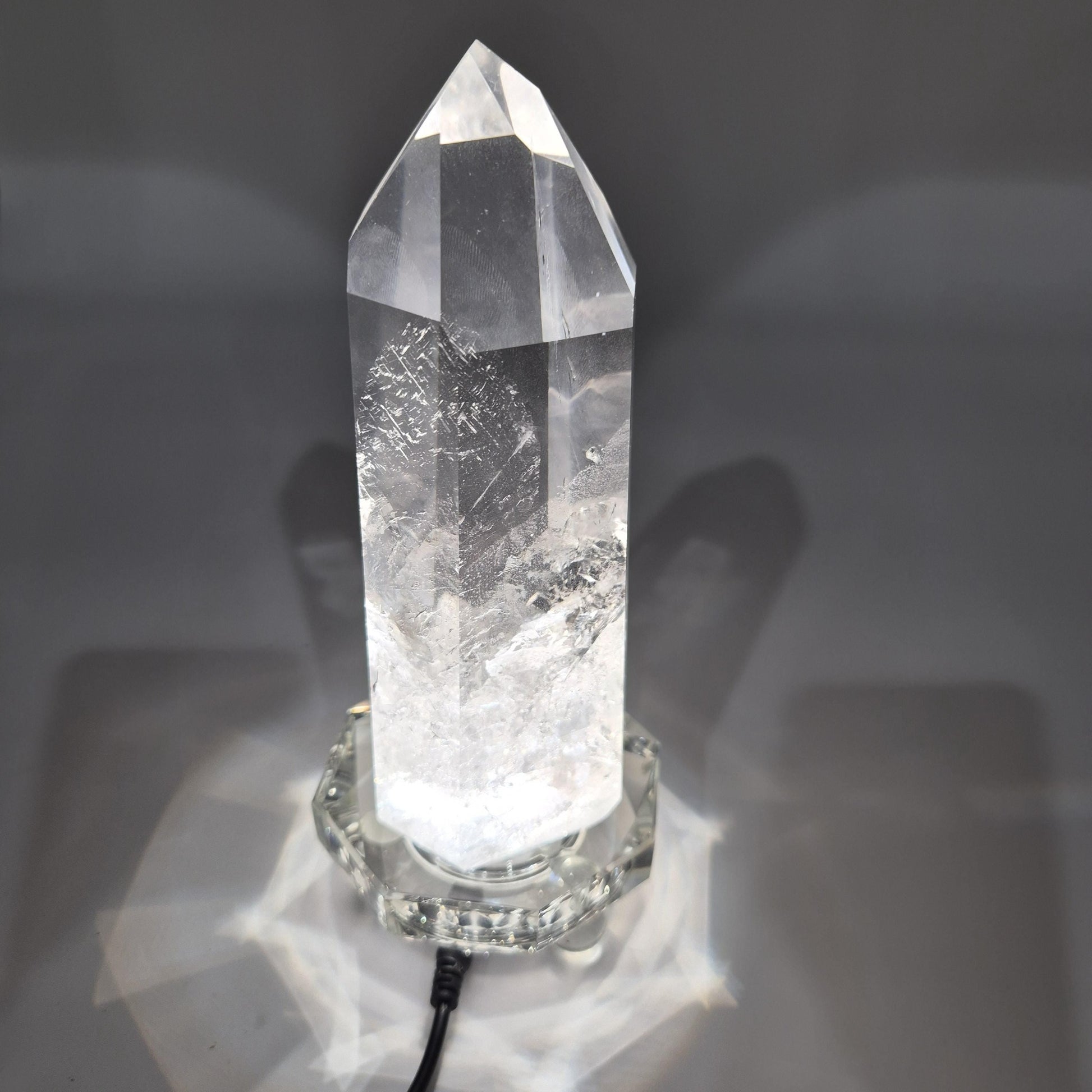 Water Clear Quartz Crystal Point with Inclusions - Brazil, 11oz Natural Specimen (Optional LED Base) Crystal Hoarder
