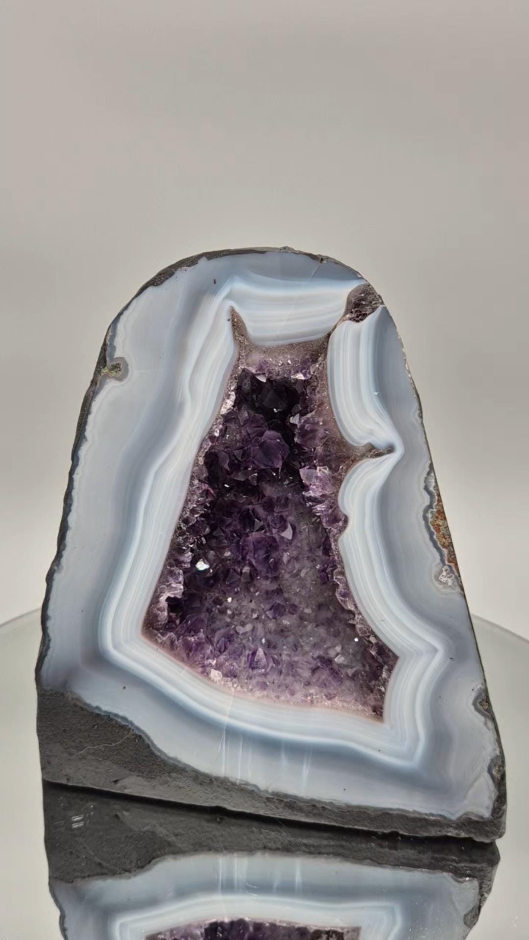 AAA+ Amethyst Cathedral with Blue Banded Agate - Brazilian Amethyst Geode - 6.81 lbs - 7 x 6in - Natural Crystal Display Crystal Hoarder