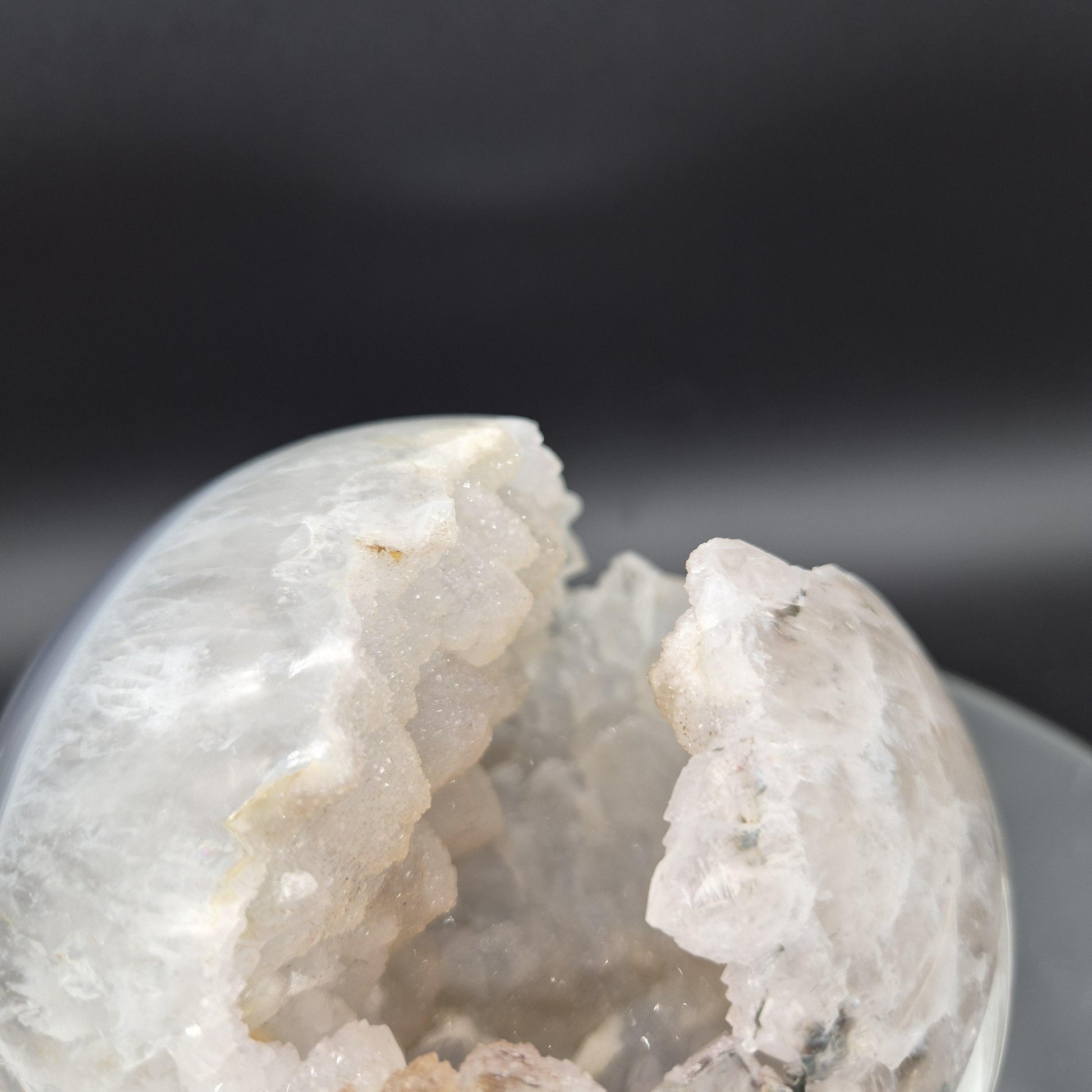 AAA+ Rare Sugar Druzy Amethyst Sphere with Calcite Hematite Blue Banded Agate 5 In (125mm) 5.24 lbs Brazil Crystal Hoarder