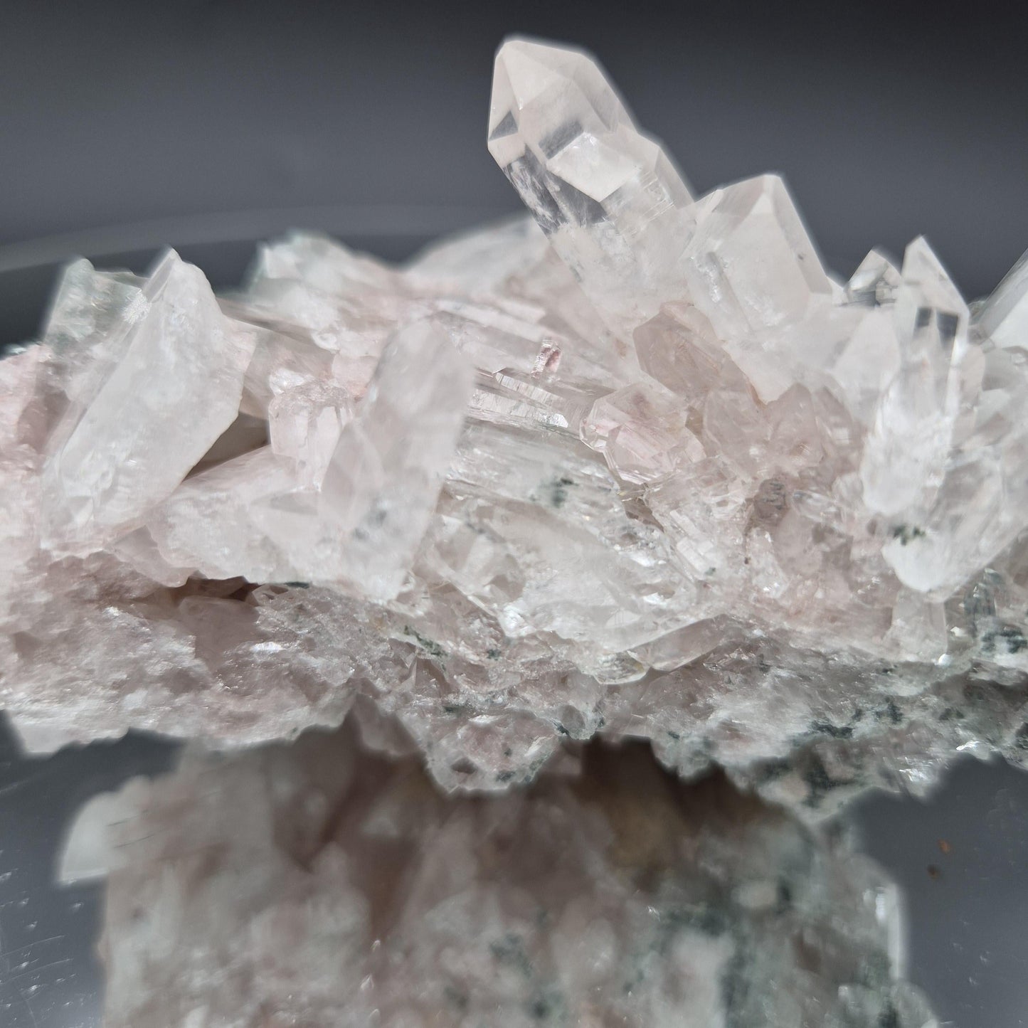 Super Rare AAA+ Pink Lemurian Quartz Cluster with Clear Faden Points, Chlorite & Fuchsite | Colombia | 0.74 lbs Crystal Hoarder