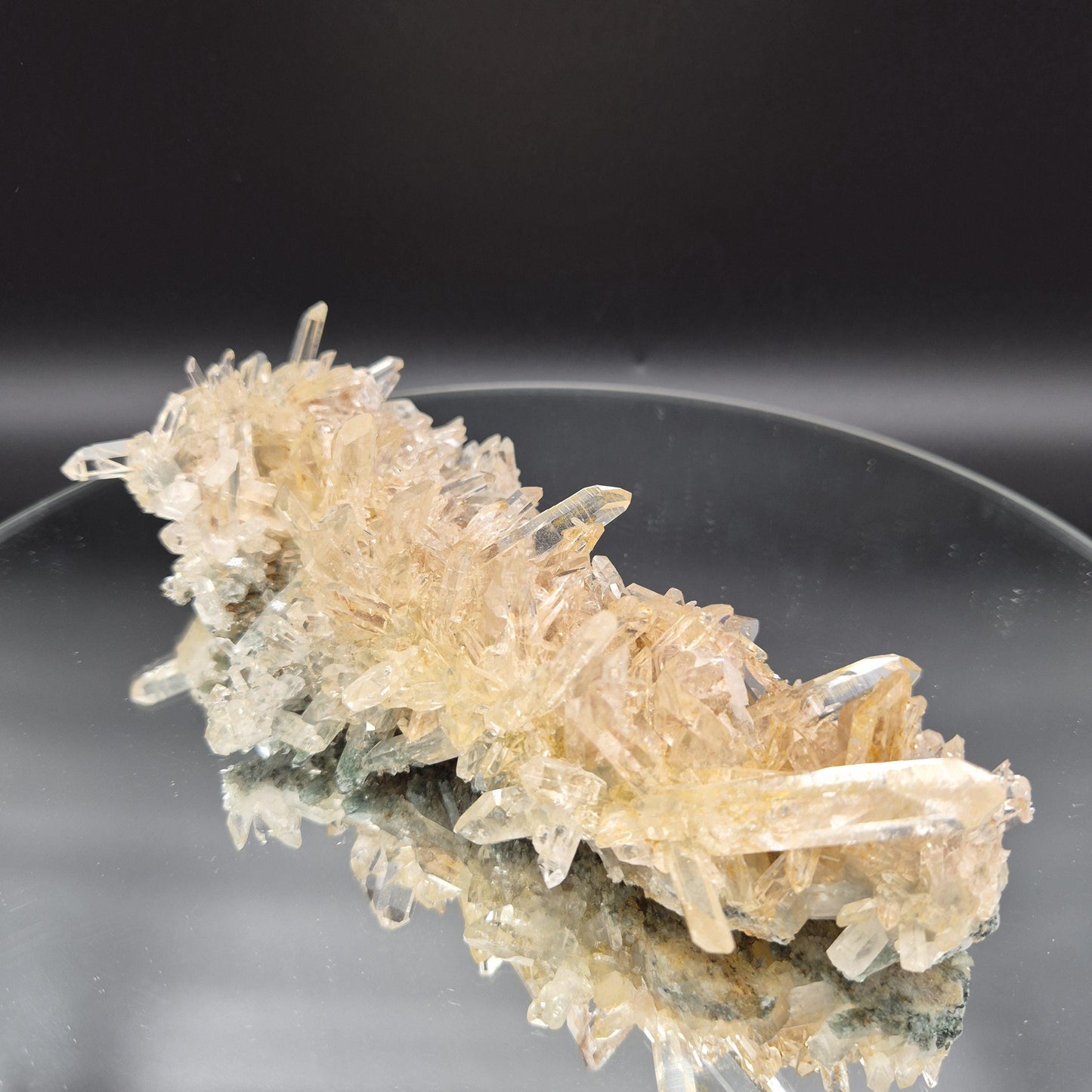 Super Rare Museum Quality Pink Lemurian Tri-Color Quartz Cluster - Golden Healer & Fuchsite - Colombia - Water Clear Points - 1.31 lbs 8in Crystal Hoarder