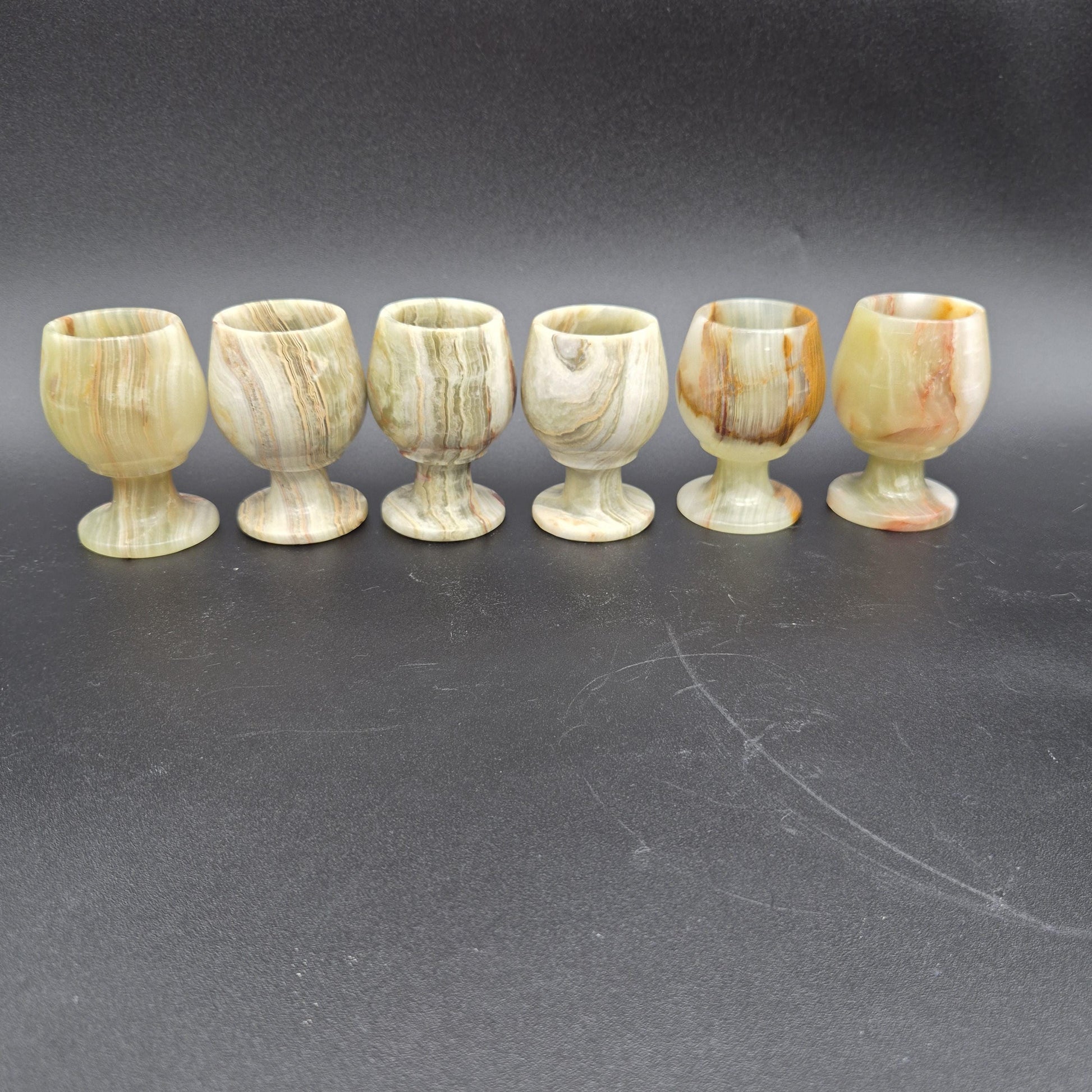 Set of 6 Green Onyx Sherry Glasses | 3 inch tall  | Hand Carved Natural Stone Drinkware Crystal Hoarder