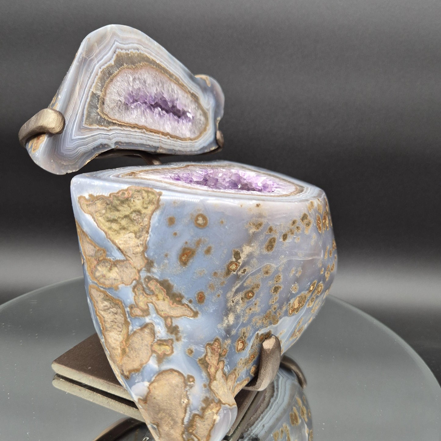 Decorative Amethyst with Blue Banded Agate Jewelry Box Uruguay 9.09 lb 8x7.5x6 Crystal Display Geode Crystal Hoarder