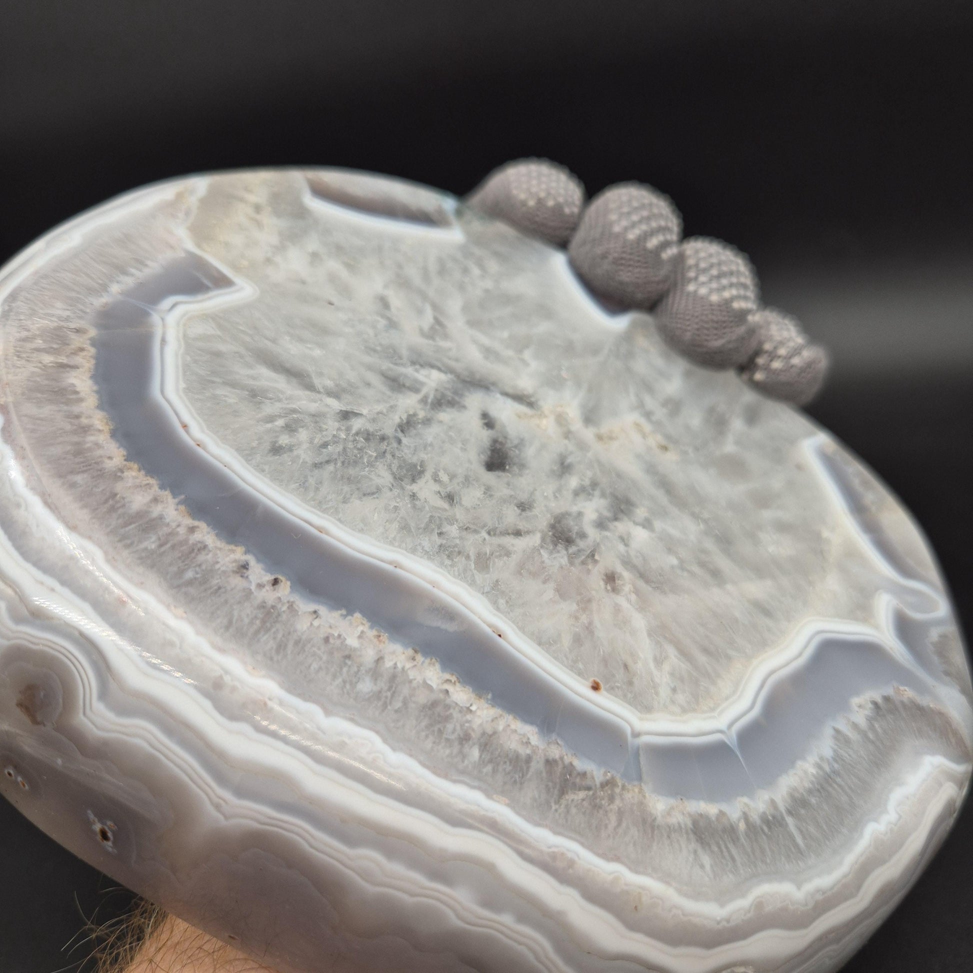 AAA+ Blue Banded Agate Quartz Bowl 7x6x1 2.63 lbs Brazil - Can be Backlit Crystal Hoarder