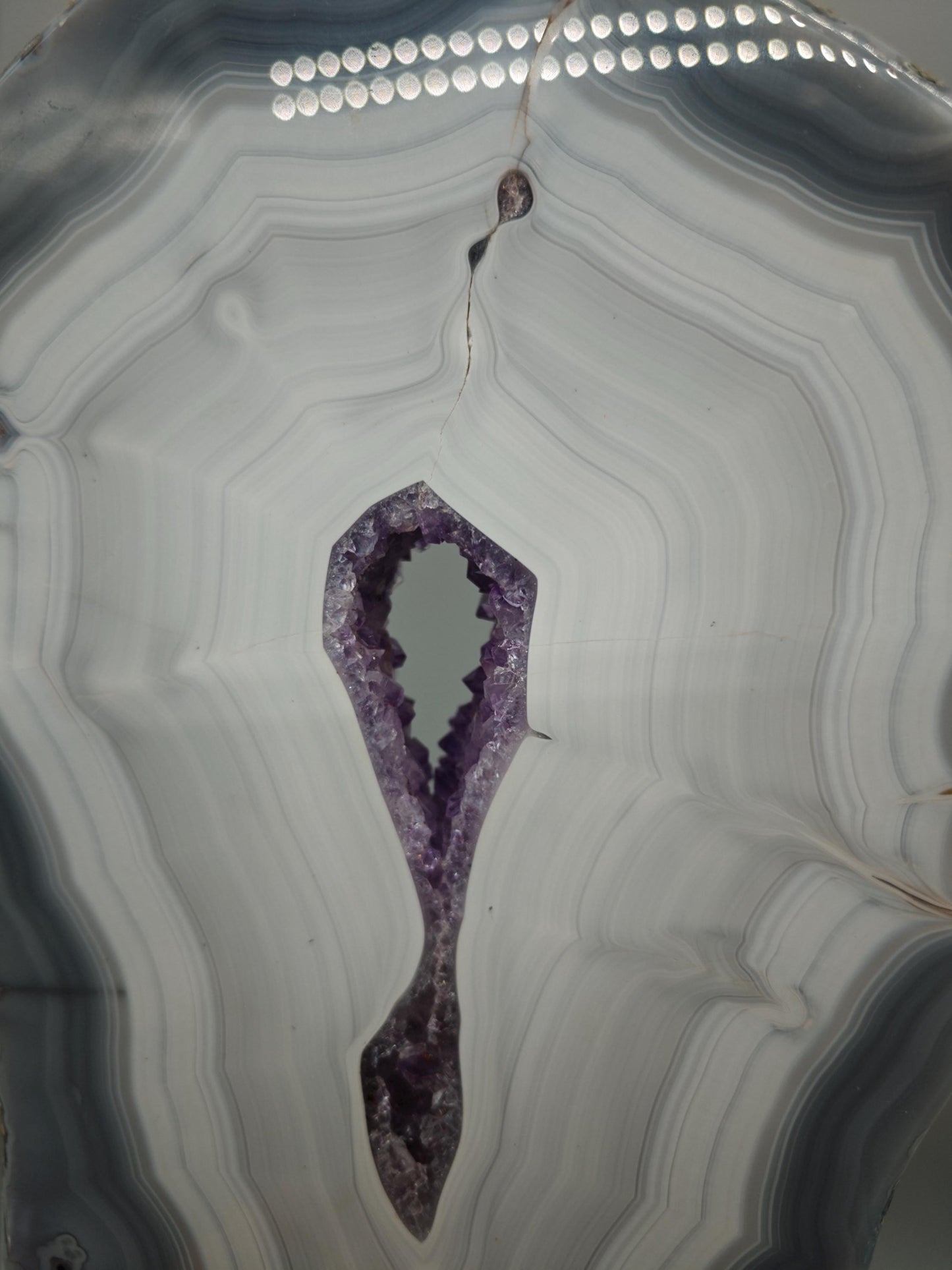 Fully Polished Druzy Amethyst with Blue Banded Agate & Calcite - Brazilian Crystal Display - 15.5in Statement Specimen - 7.33 lbs Crystal Hoarder