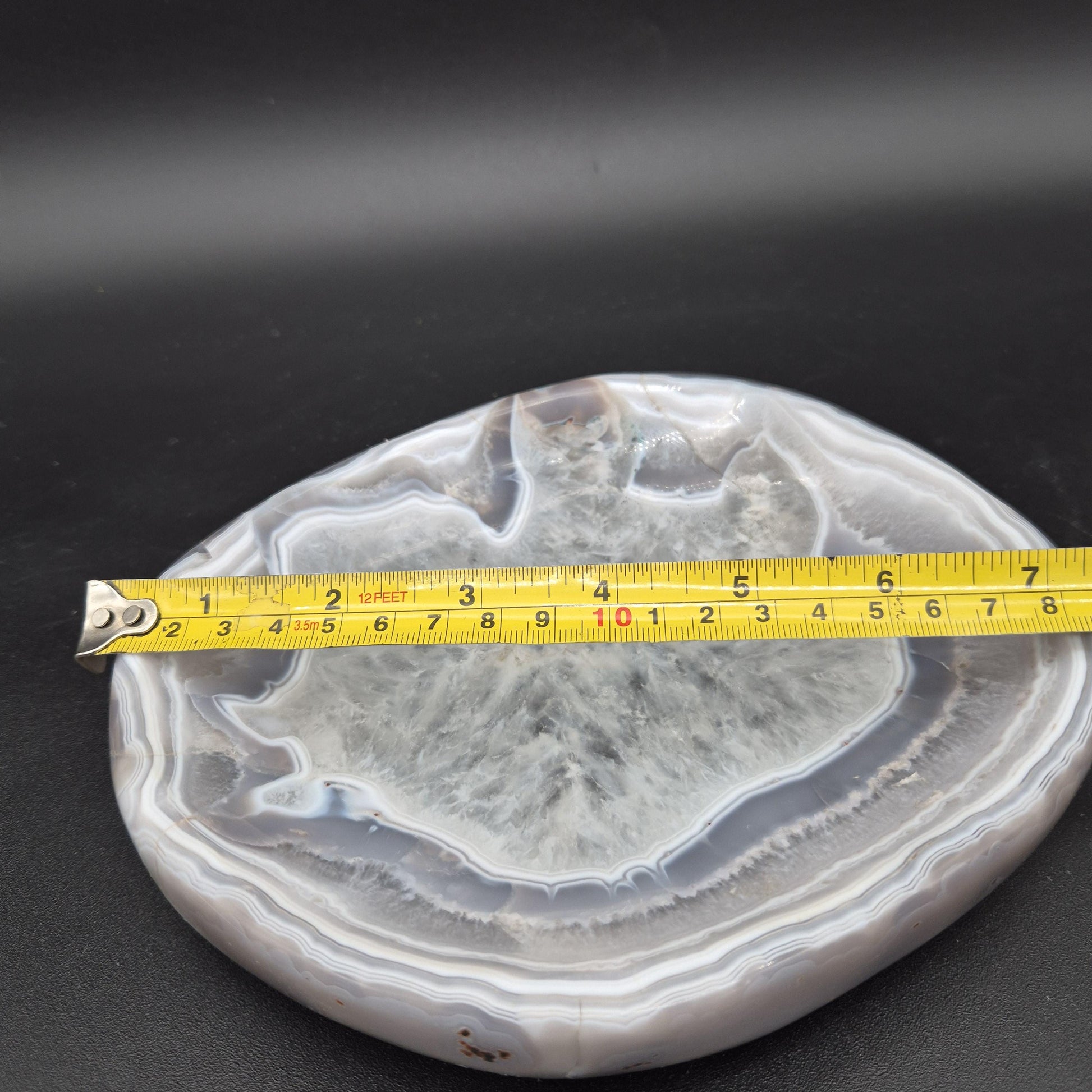 AAA+ Blue Banded Agate Quartz Bowl 7x6x1 2.63 lbs Brazil - Can be Backlit Crystal Hoarder