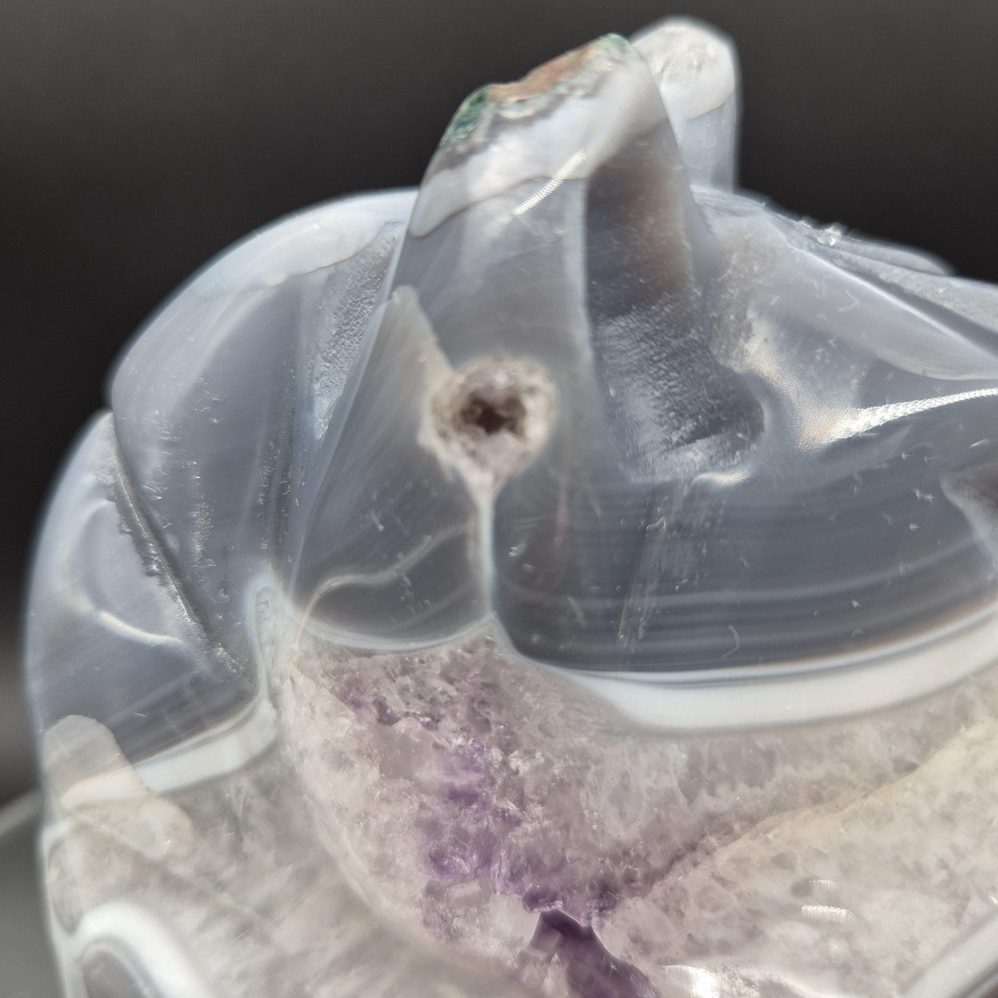 AAA+ Amethyst with Blue Banded Agate Hand-Carved Horse - Brazil - 6 x 5in - 3.35 lbs - Collector Display Crystal Hoarder