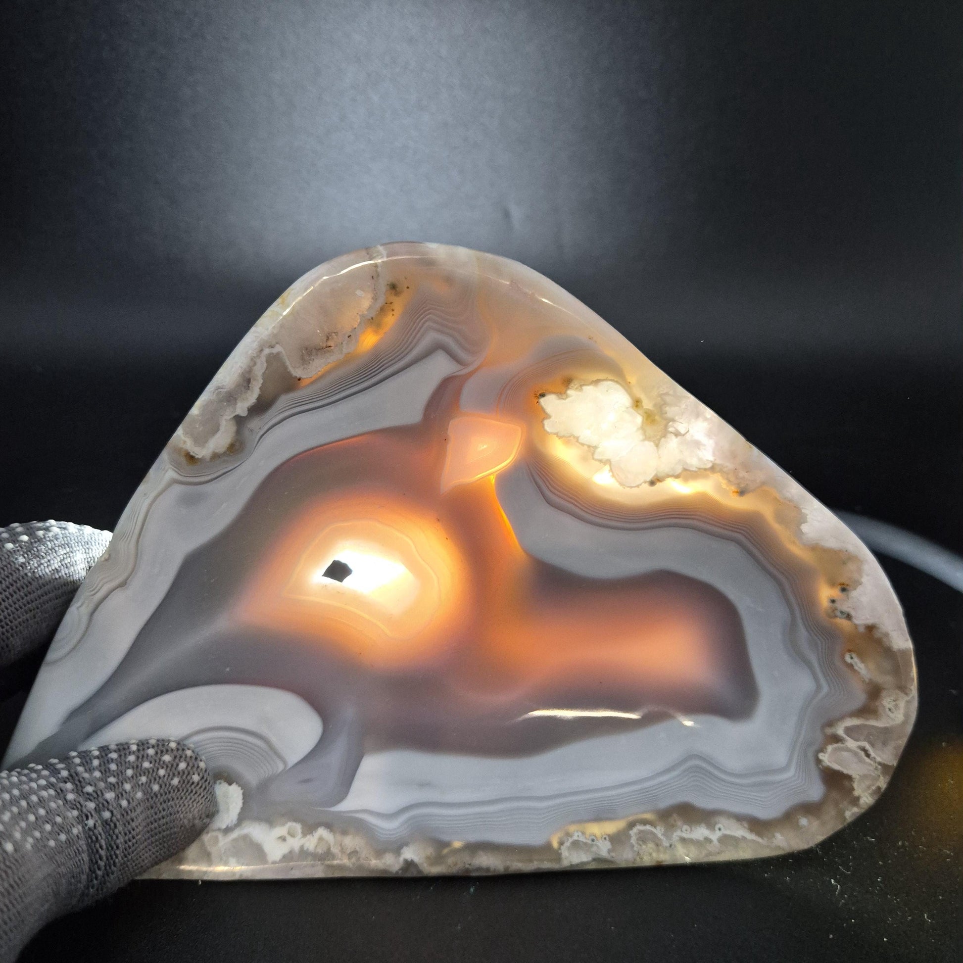 AAA+ Blue Banded Agate Druzy Bowl Brazil 8x6x1 1.72 lbs - Can be Backlit Crystal Hoarder