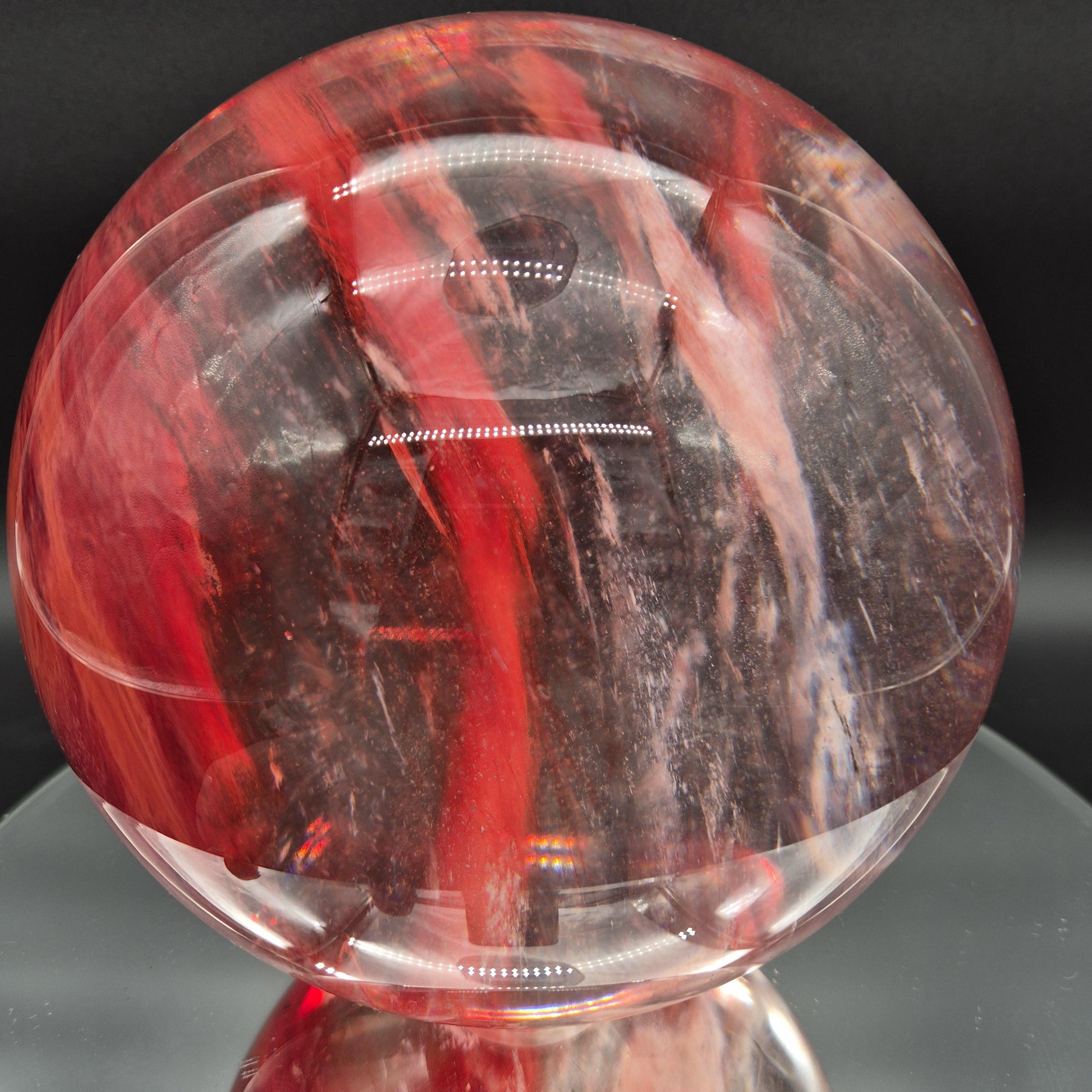 Huge AAA+ Red Smelt Quartz Sphere - 13.29 lbs - 6in - Man Made Polished Crystal Ball - Backlit Display - Optional Light Bases Crystal Hoarder