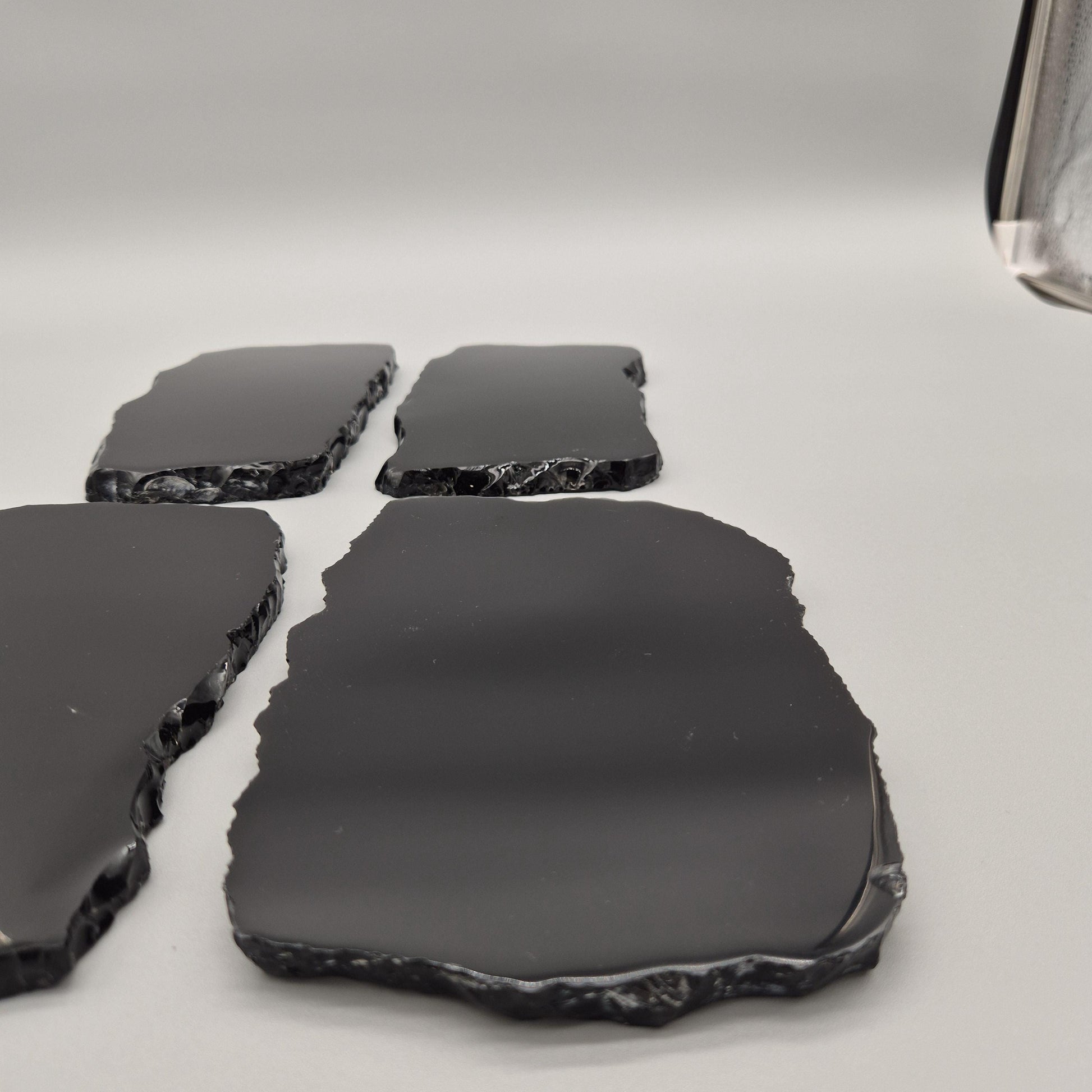 Polished Obsidian Scrying Mirror - Natural Live Edge Volcanic Glass - Black Obsidian Display (1) Mirror - 7 x 4in Crystal Hoarder