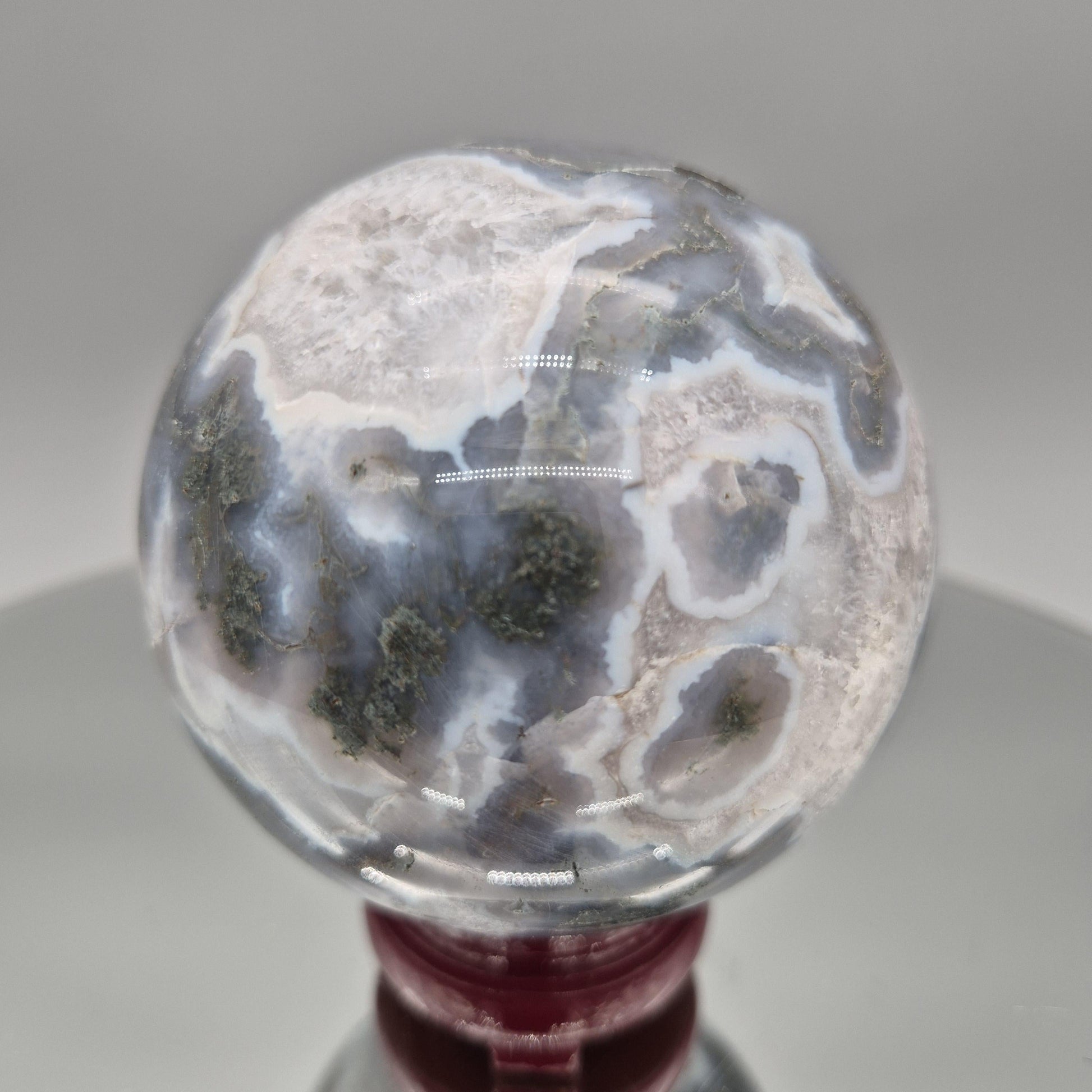 Perfect Moss Agate Sphere with Quartz – Nature Scene Crystal Sphere Crystal Hoarder