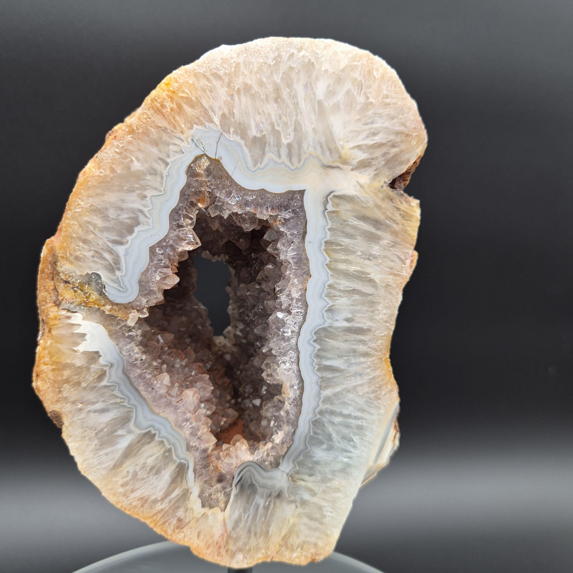Amethyst with Baby Blue Agate Geode Portal on Stand Brazil 5.27 lbs Crystal Hoarder