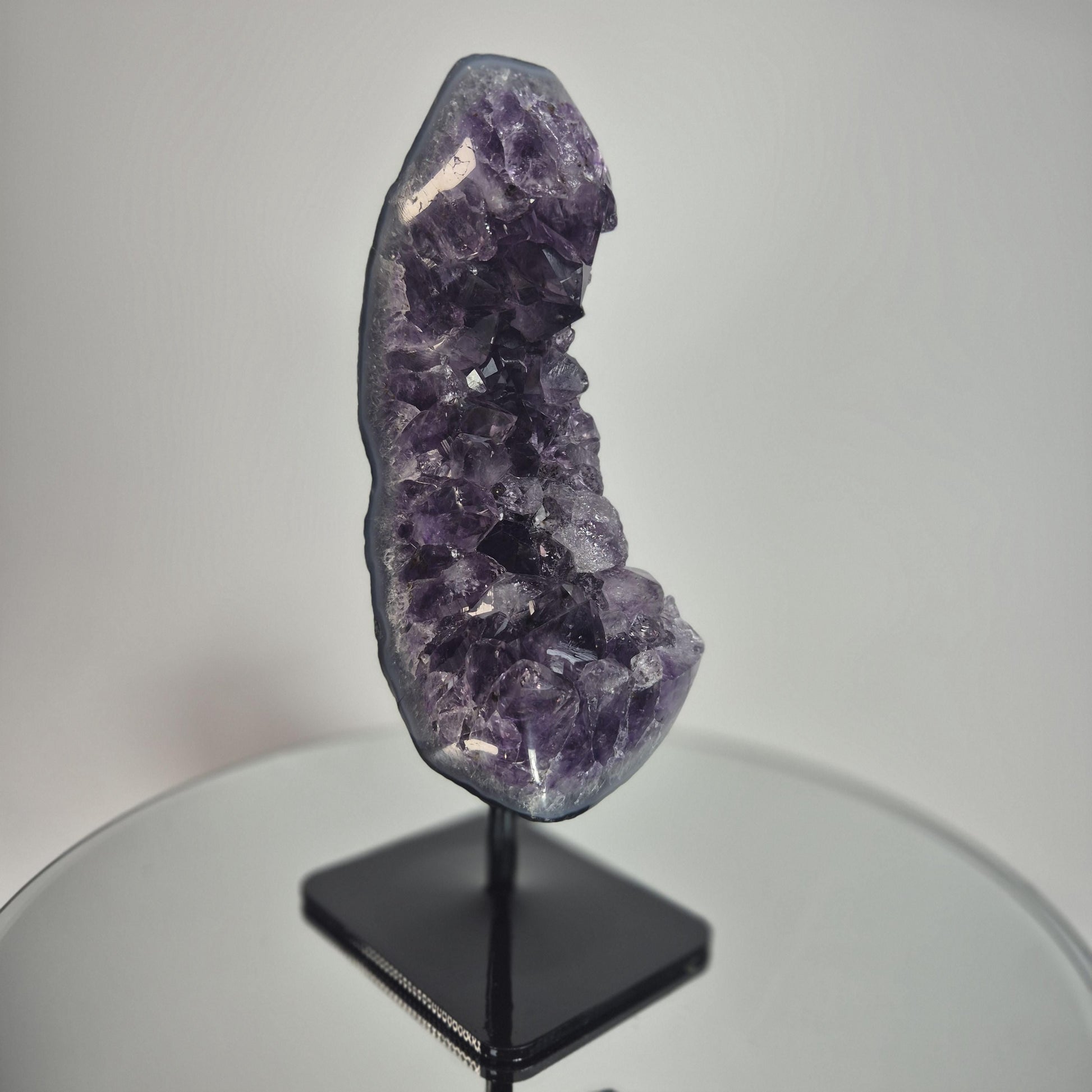 Dark Amethyst Crystal FreeForm on Stand with Blue Agate Banding - Very High Quality Crystal Hoarder