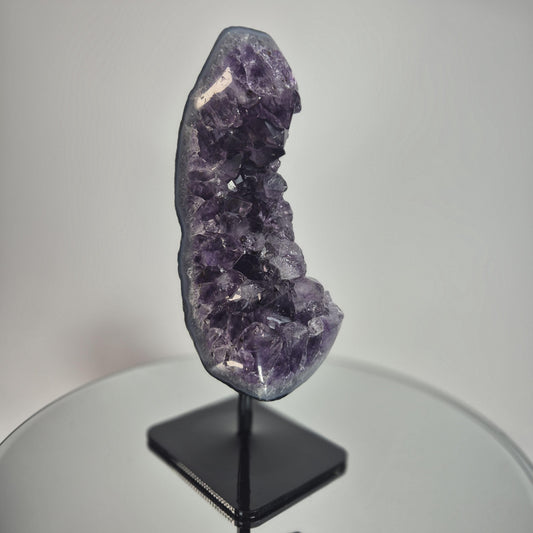 Dark Amethyst Crystal FreeForm on Stand with Blue Agate Banding - Very High Quality Crystal Hoarder