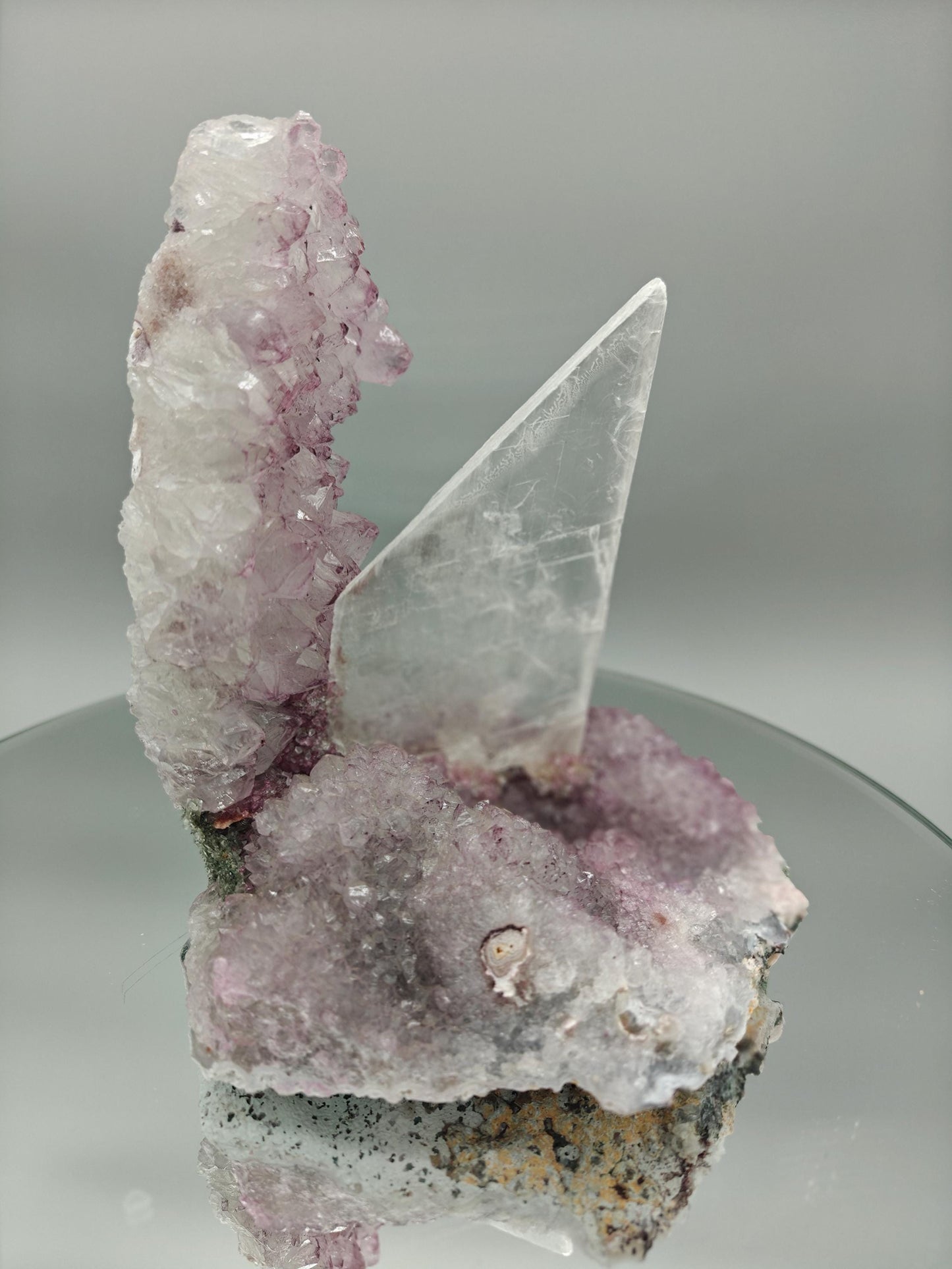 Zeolite Amethyst Flower with Selenite Sculpture - Brazilian Crystal Specimen - Natural Mineral Display - 6.5in Tall Statement Piece Crystal Hoarder